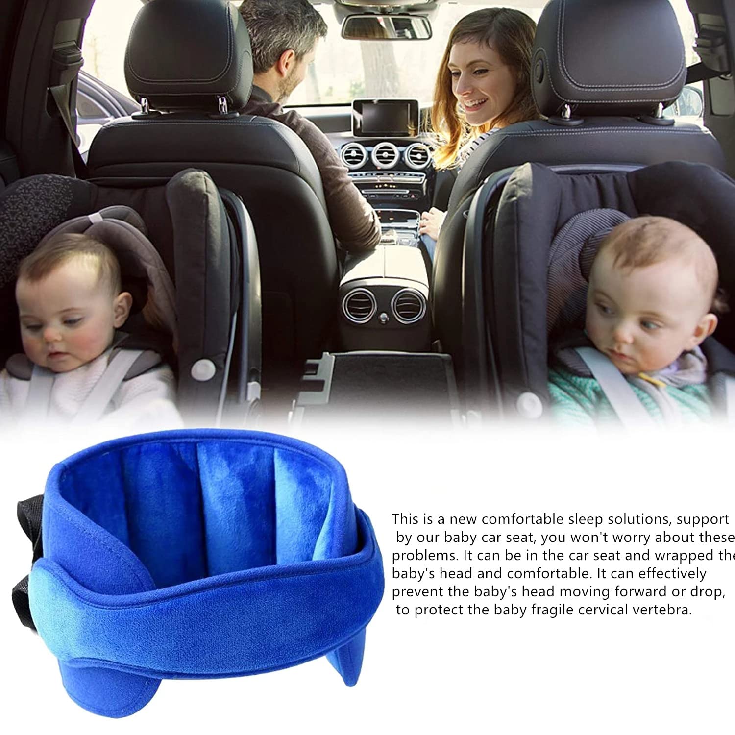 Adjustable Car Seat Head Support Band for Infants & Babies - Safety Neck Relief Cushion, Blue - Perfect for Long Drives & Travel Comfort