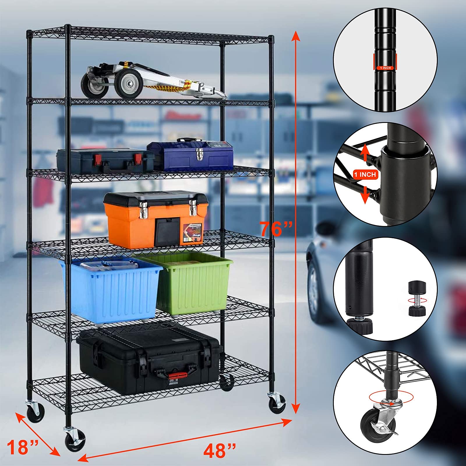 Heavy Duty 6-Tier Metal Storage Shelves 6000lbs Capacity, 48