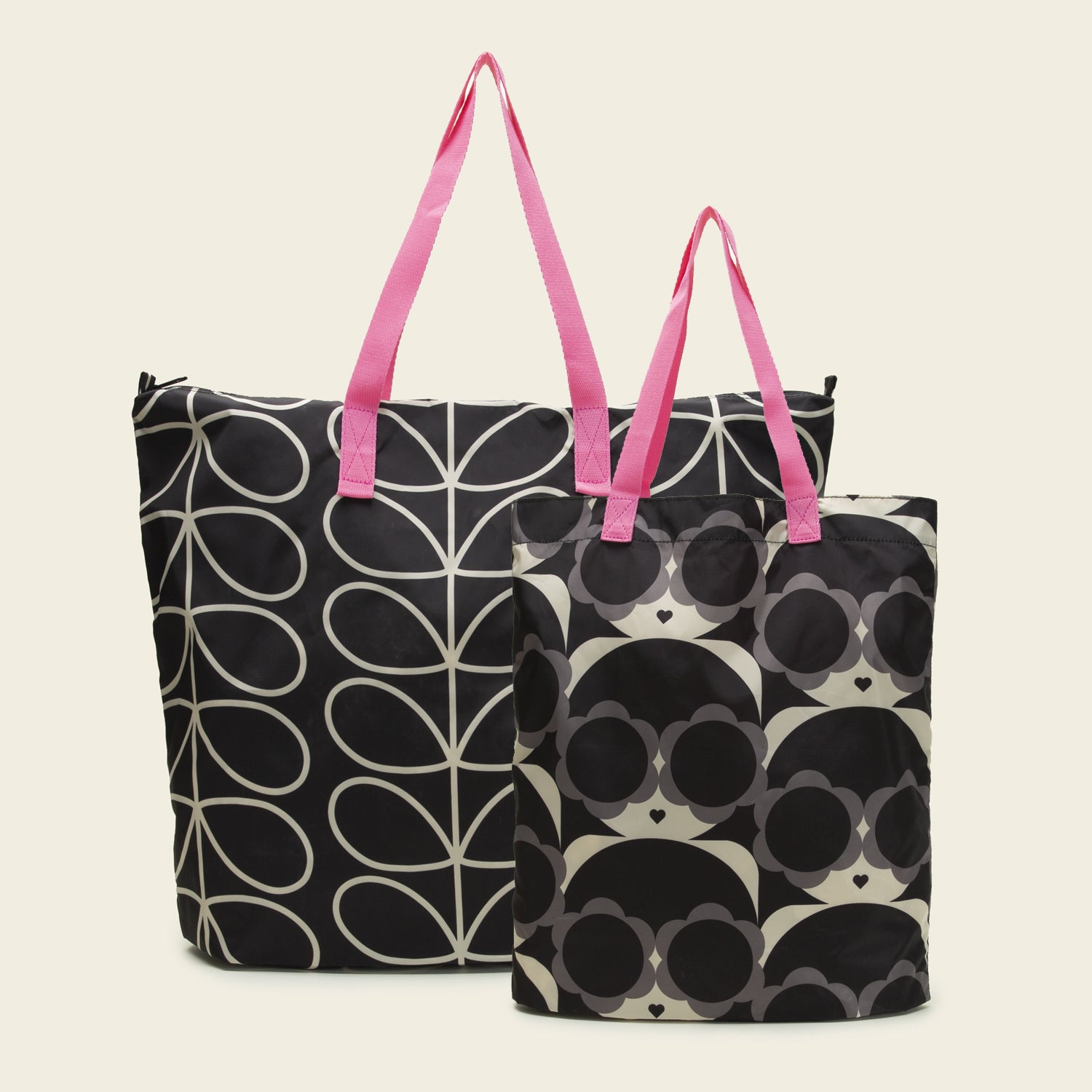2 Pack Packaway Bags - Lola Black | Foldable Storage Bags for Travel, Gym & Home Organization | Compact & Durable Reusable Tote Bags