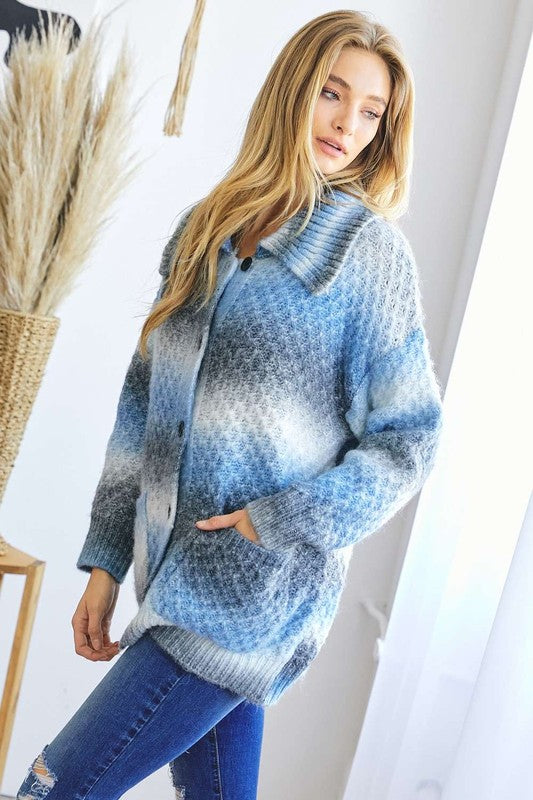 Davi & Dani Women's Contrast Collar Button-Up Cardigan Sweater with Pockets | Casual Office Wear & Fall Layering Piece