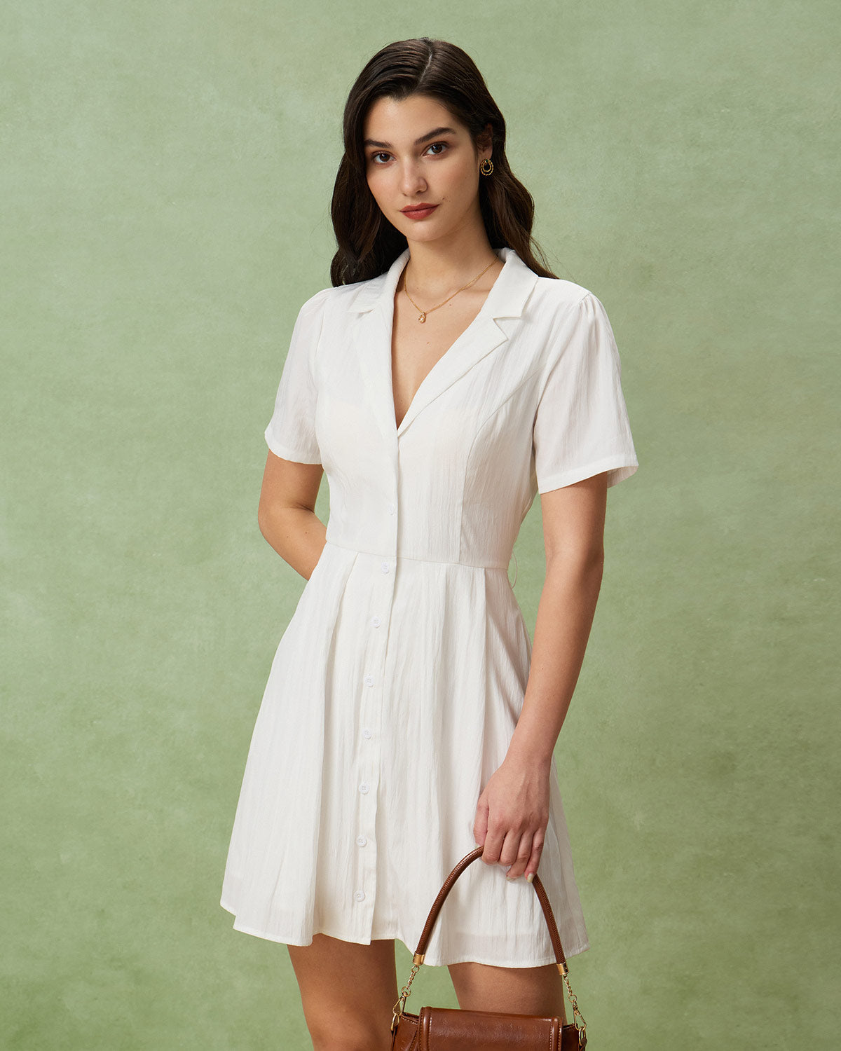 Elegant White Puffed Sleeve Button Mini Dress for Women - Summer Casual Party Wear & Date Night Outfit