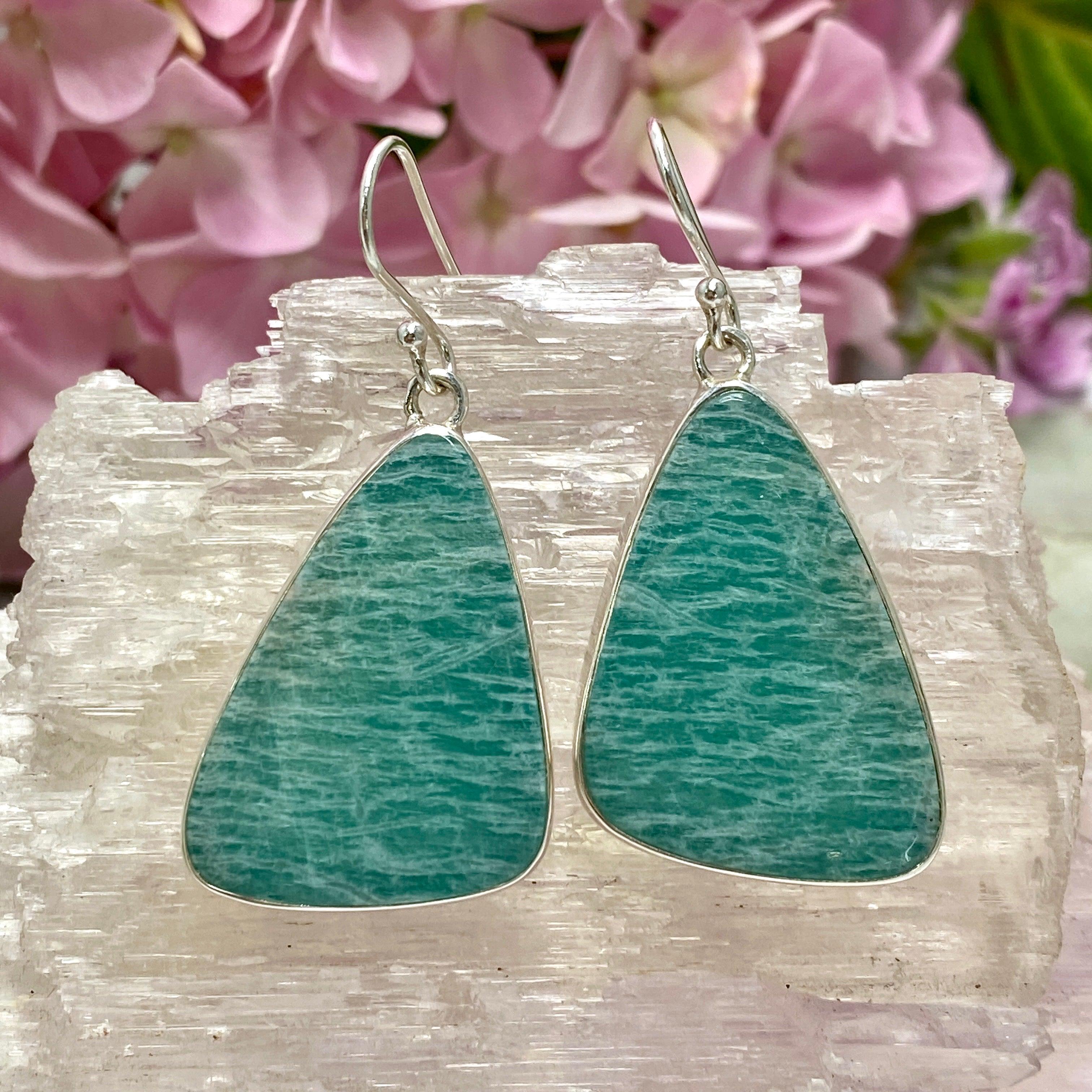 Amazonite Triangular Earrings for Women - Elegant Handmade Gemstone Jewelry KEGJ1241 - Perfect for Parties, Weddings & Everyday Wear