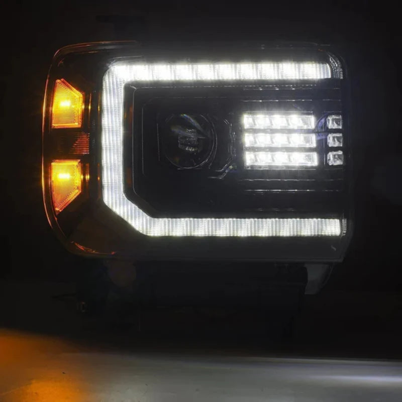 Alpharex Alphablack Multicolor Flow Series LED Headlights for GMC Sierra (2014-2018) - Upgrade Your Truck's Style & Night Visibility for Off-Roading & Daily Driving
