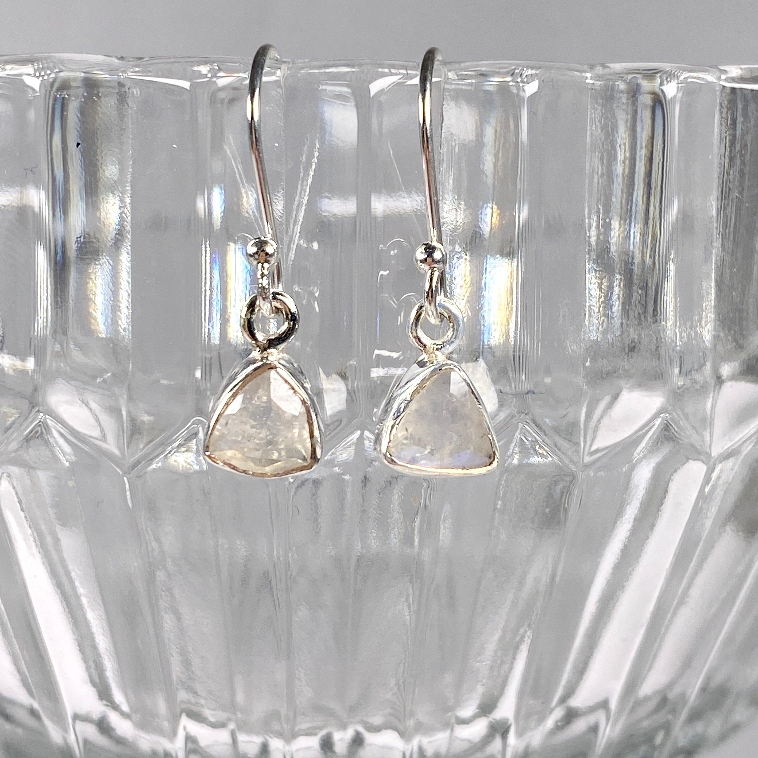 Moonstone Petite Triangular Faceted Earrings R2363 MST - Elegant Dainty Jewelry for Women, Perfect for Weddings, Parties & Everyday Wear