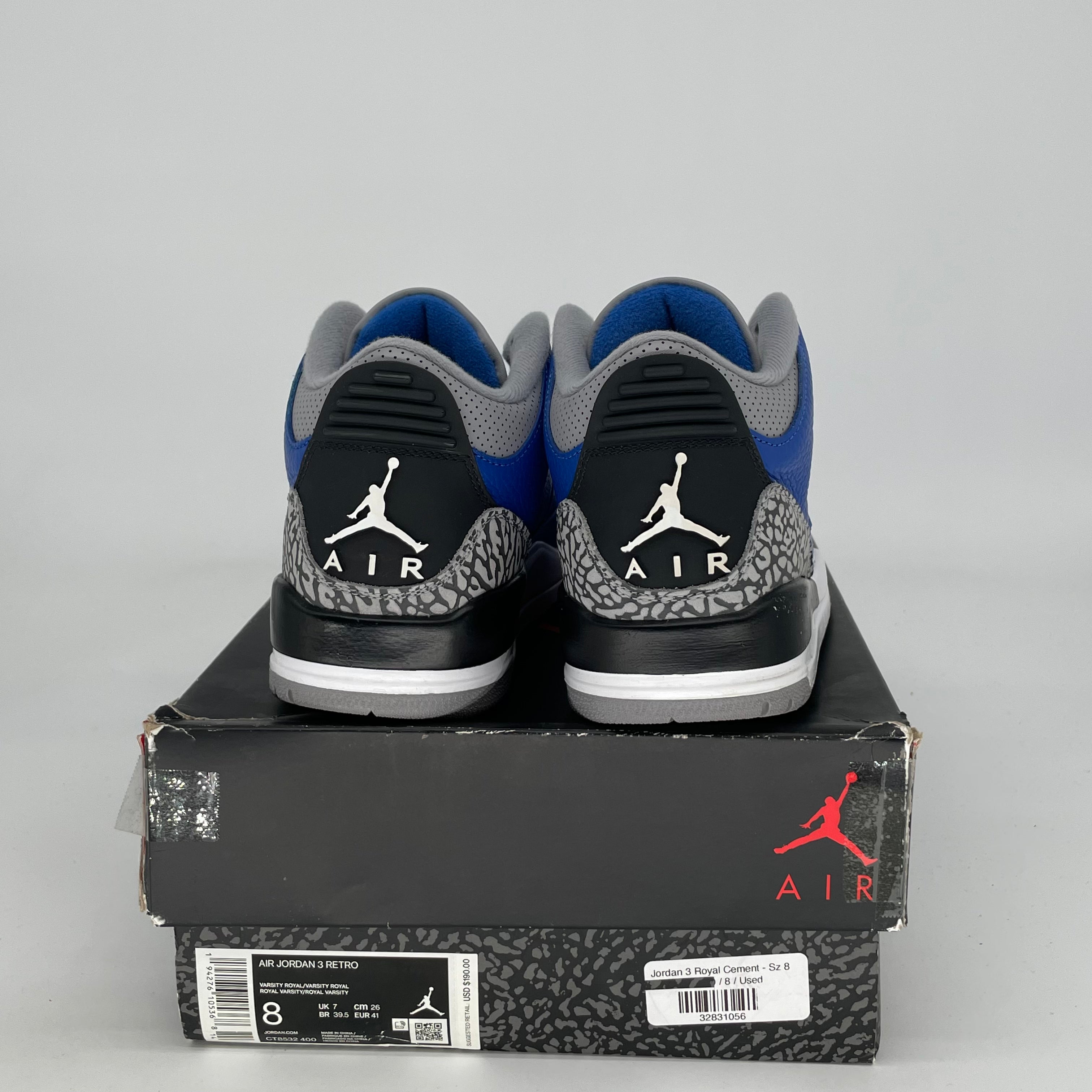 Original Title: AIR JORDAN 3 VARSITY ROYAL CEMENT SIZE 8/9.5W CT8532 400   Optimized Title: **Air Jordan 3 Retro 'Varsity Royal Cement' Men's/Women's Basketball Shoes - Size 8/9.5W (CT8532-400) - Perfect for Streetwear & Sneaker Collectors**