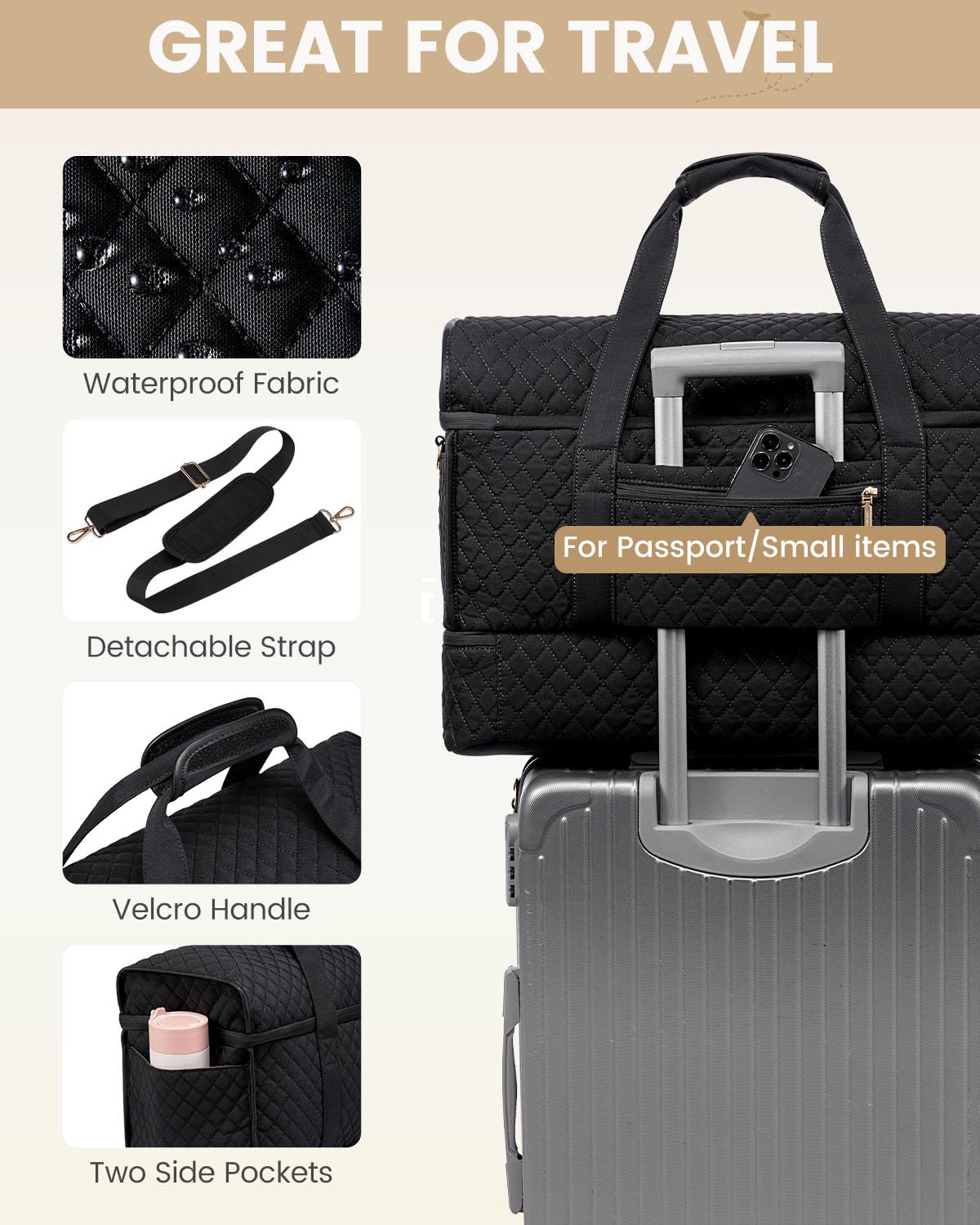 LOVEVOOK Large Travel Duffle Bag for Women - Waterproof Weekender Overnight Bag with Shoe Compartment | Perfect for Hospital Delivery, Gym Yoga, Airplane Carry-On & Weekend Getaways | Spacious Multipurpose Duffel for Workouts, Travel & Sports