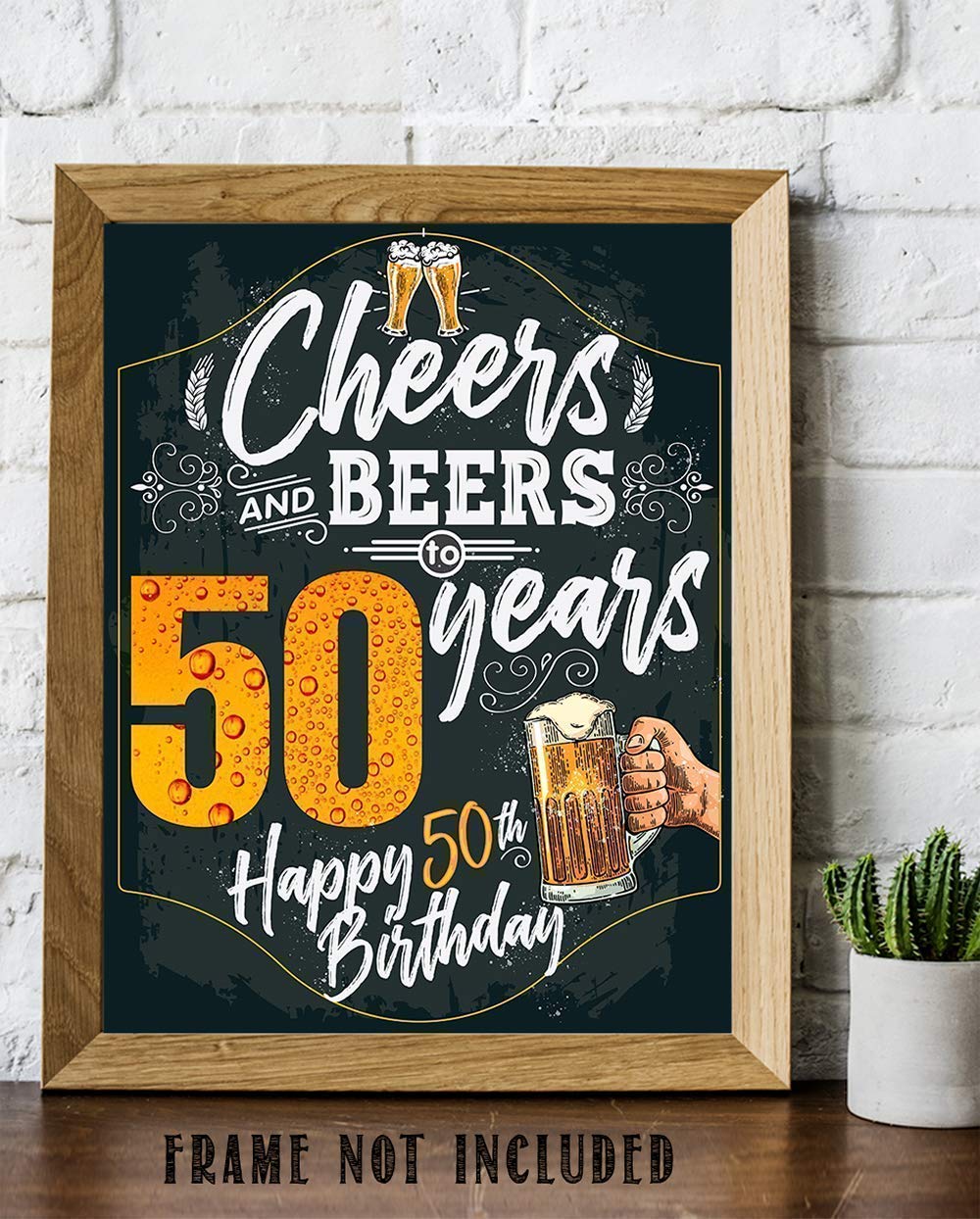 50th Birthday Party Decorations - Beer Themed Wall Art Poster, Chalkboard Style Sign for Milestone Celebrations - 11x14 Unframed Print - Perfect for Home Bars, Man Caves & Birthday Gifts