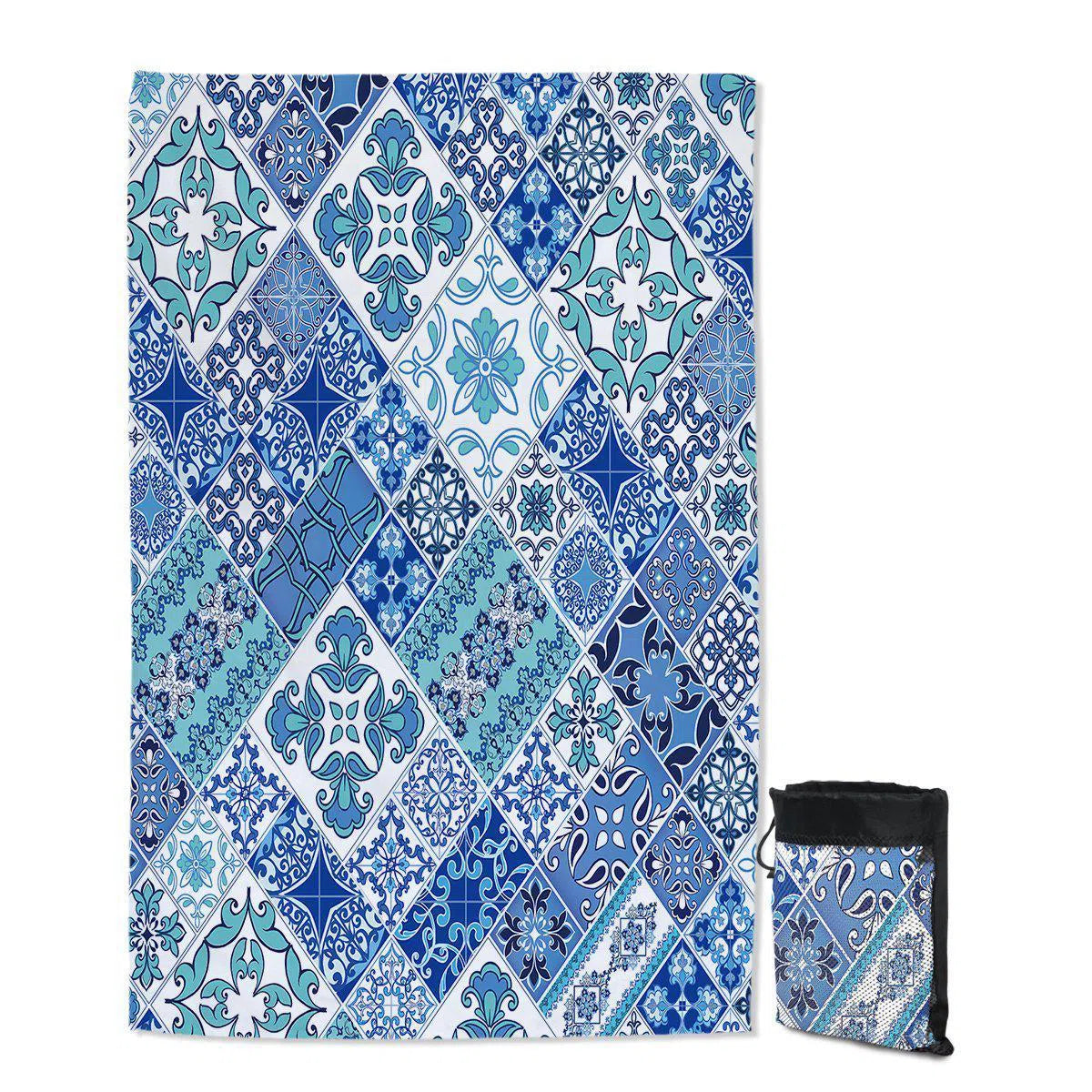 Premium Coastal Mosaic Sand-Free Beach Towel - Quick Dry, Ultra Absorbent, Sand Resistant - Perfect for Beach, Pool, Travel & Outdoor Adventures