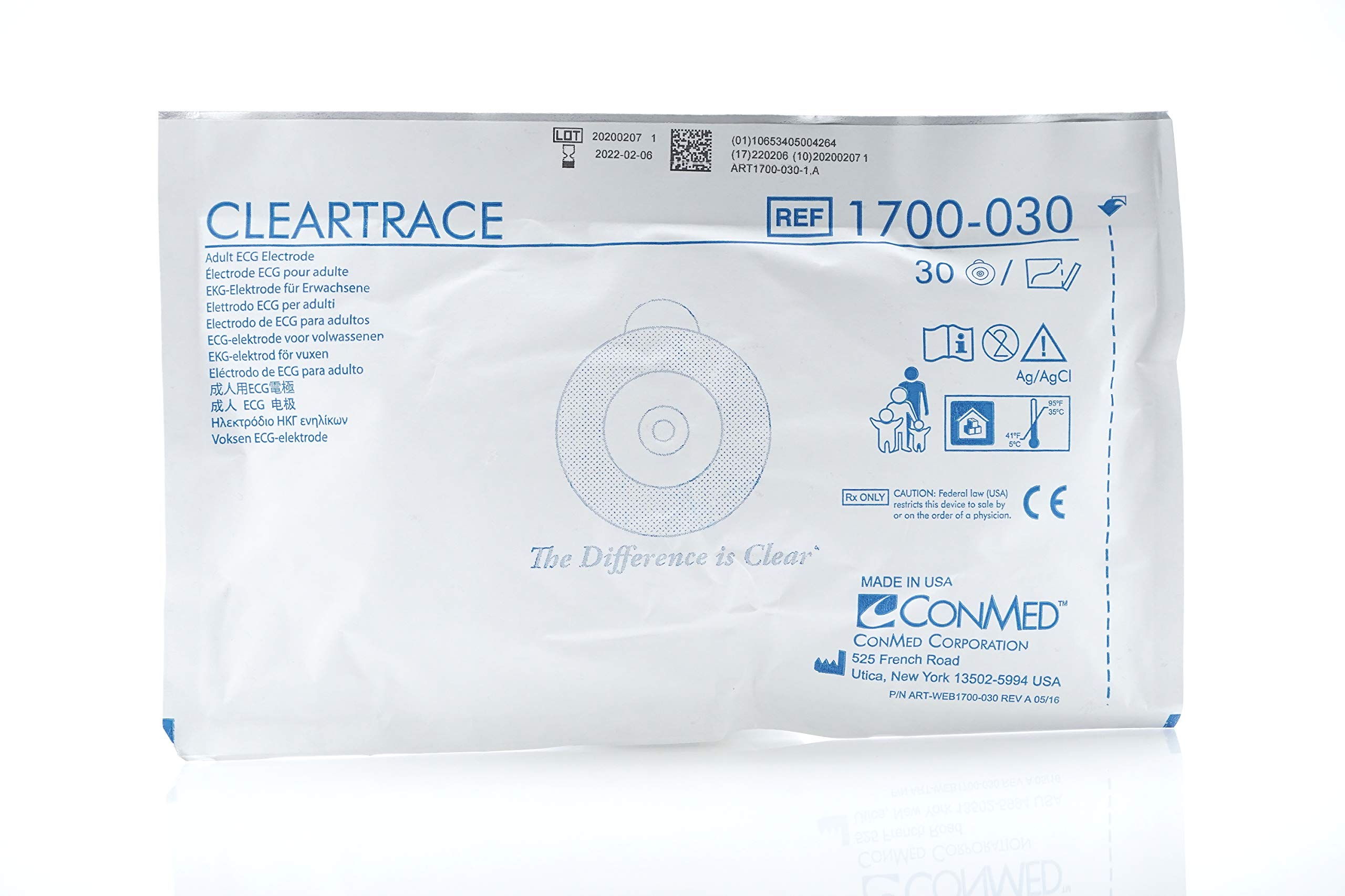 ConMed 1700-030 Cleartrace Adult ECG Electrodes - 600 Pack of General Purpose Medical Electrodes (20