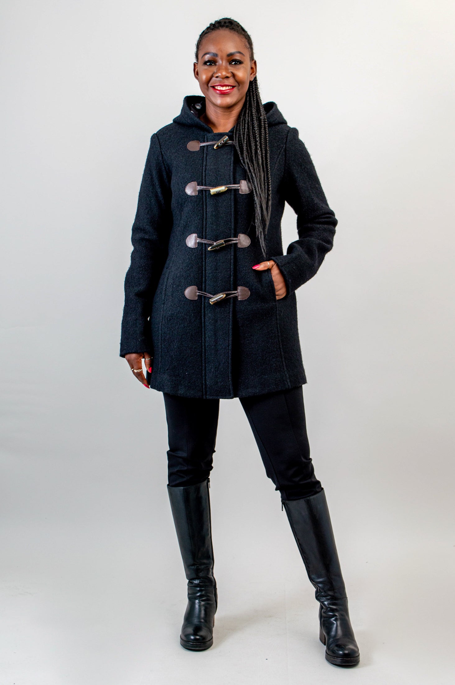 Premium Catania Coat for Women - Black Boiled Wool Winter Coat - Warm & Stylish Outerwear for Cold Weather, Office, and Casual Outings