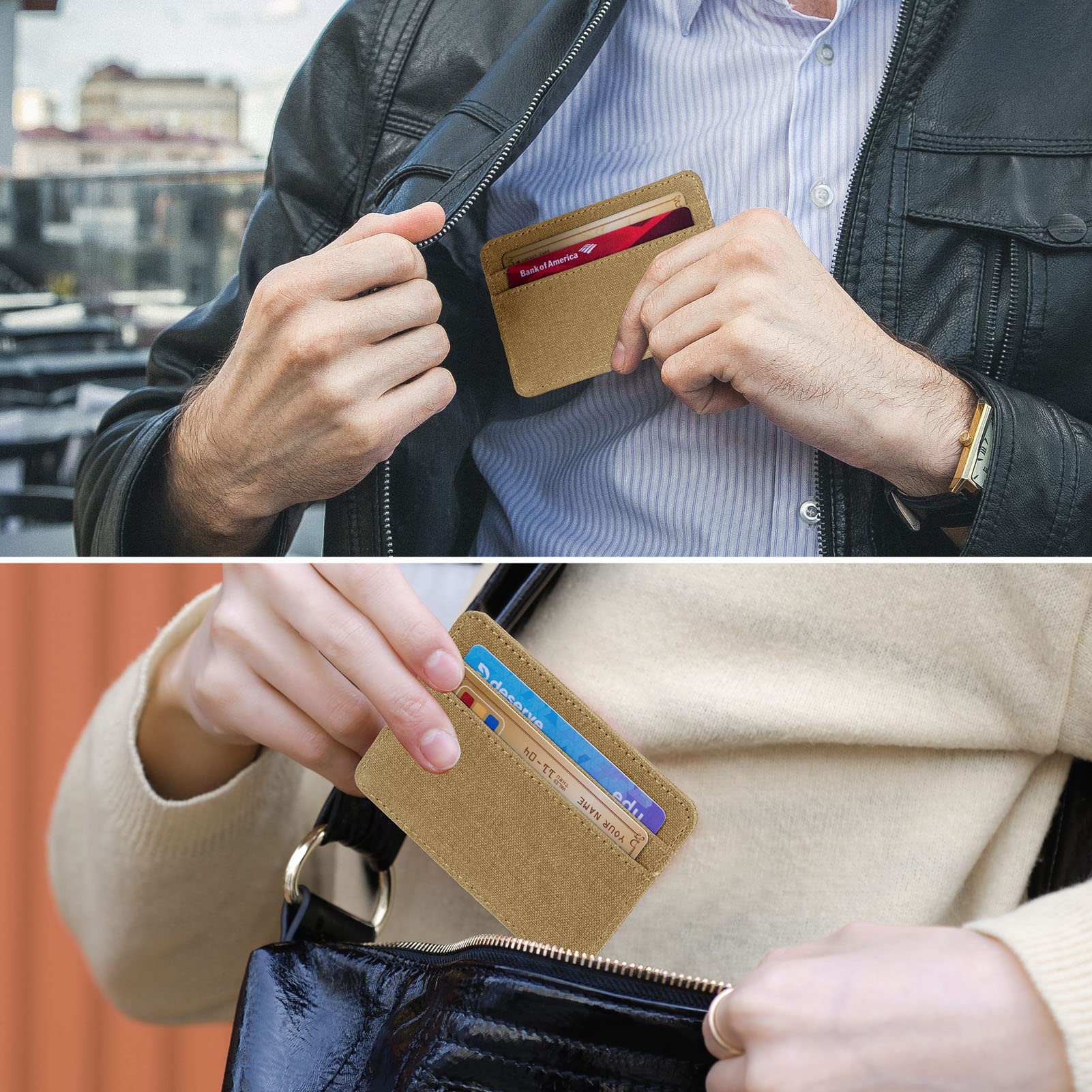 Qbool Slim RFID Blocking Front Pocket Wallet for Men - Minimalist Leather Credit Card Holder with Cash Slot (Z-Khaki) | Perfect for Travel, Business & Everyday Use