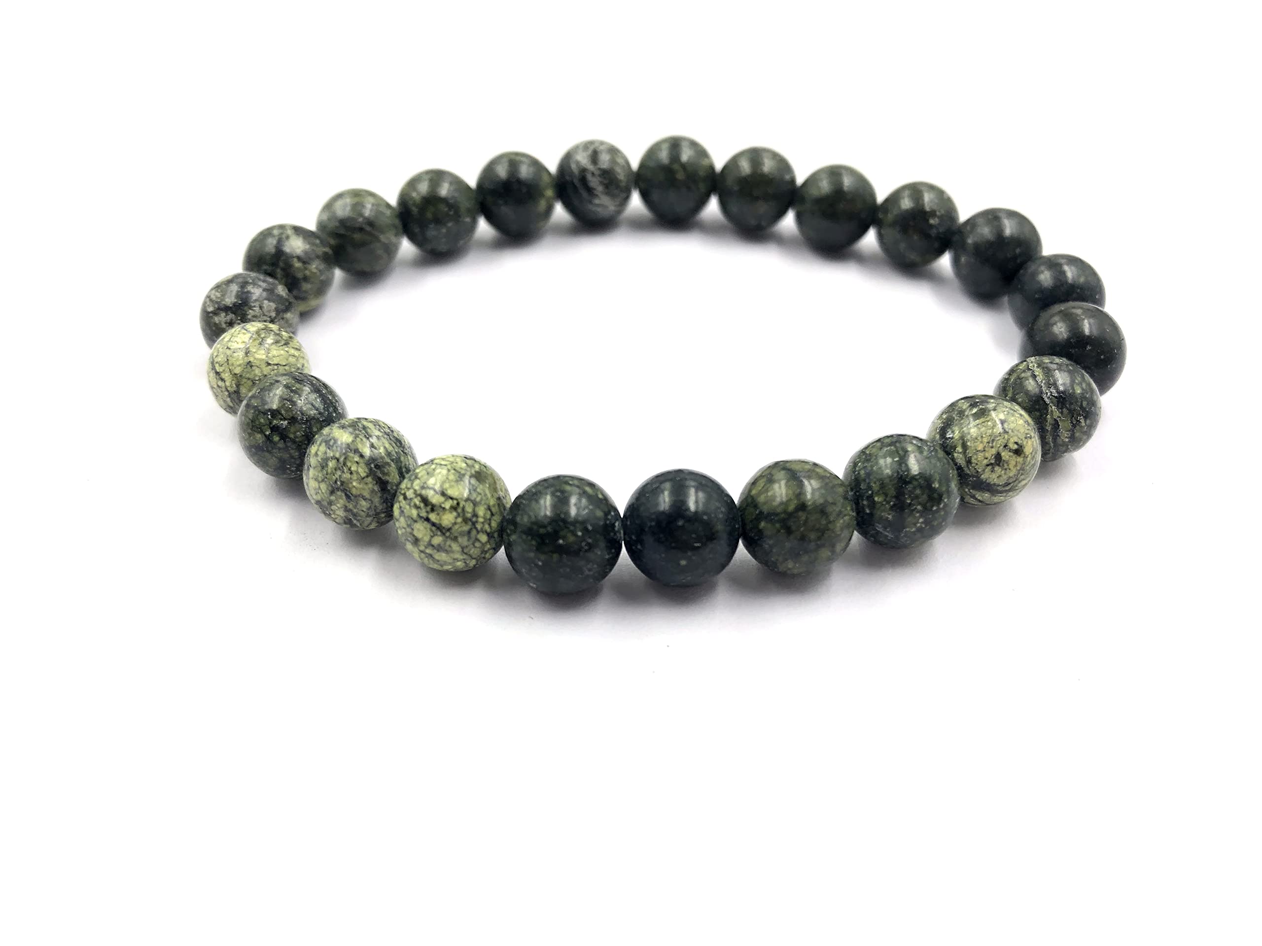 AAA Natural Russian Serpentine Gemstone 8mm Round Beaded Stretch Bracelet - Unisex Gift for Men & Women, Couple Jewelry, Anxiety Relief, Yoga & Meditation Accessory, Boho Chic Fashion Statement