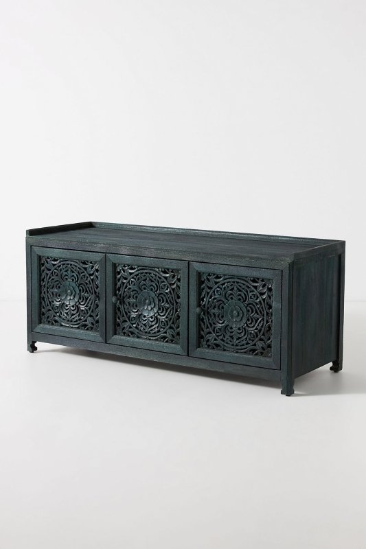 Hand Carved Lombok Storage Bench - Solid Wood Entryway Bench with Storage for Shoes & Coats | Perfect for Hallway, Living Room & Bedroom Organization