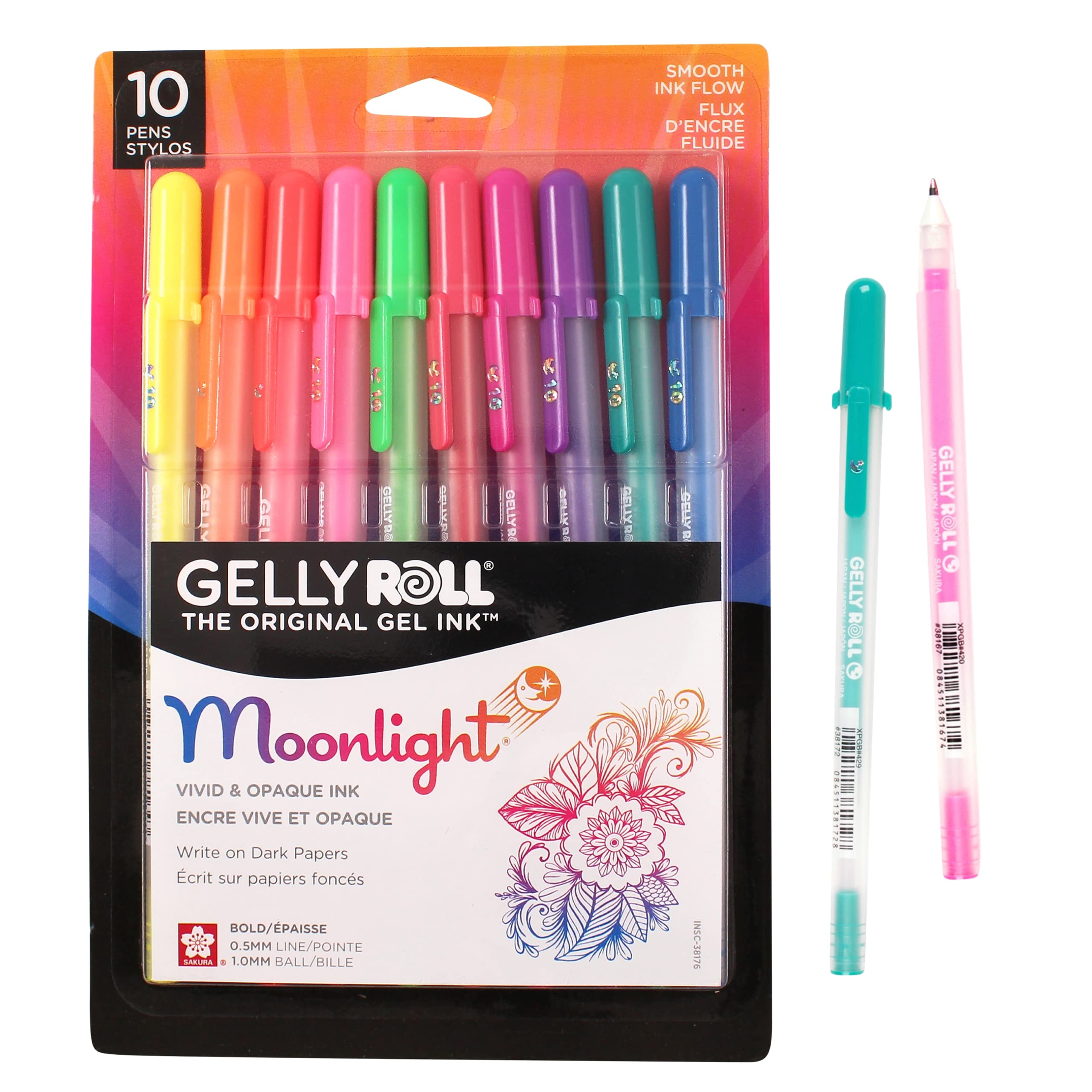 SAKURA Gelly Roll Moonlight Gel Pens - 10 Pack Bold Point Gel Ink Pens for Journaling, Drawing, Bullet Journal, Scrapbooking & Art - Vibrant Assorted Colors - Perfect for DIY Crafts, Note Taking & Creative Projects