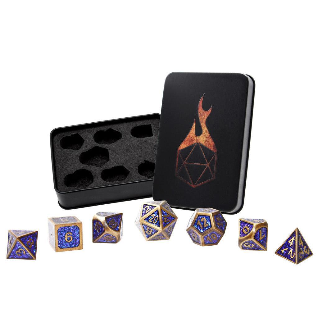 Bardic Blue Metal 7-Die RPG Dice Set for Dungeons & Dragons, Pathfinder, Tabletop Roleplaying Games - Perfect for Gifts, Game Nights & Fantasy Adventures