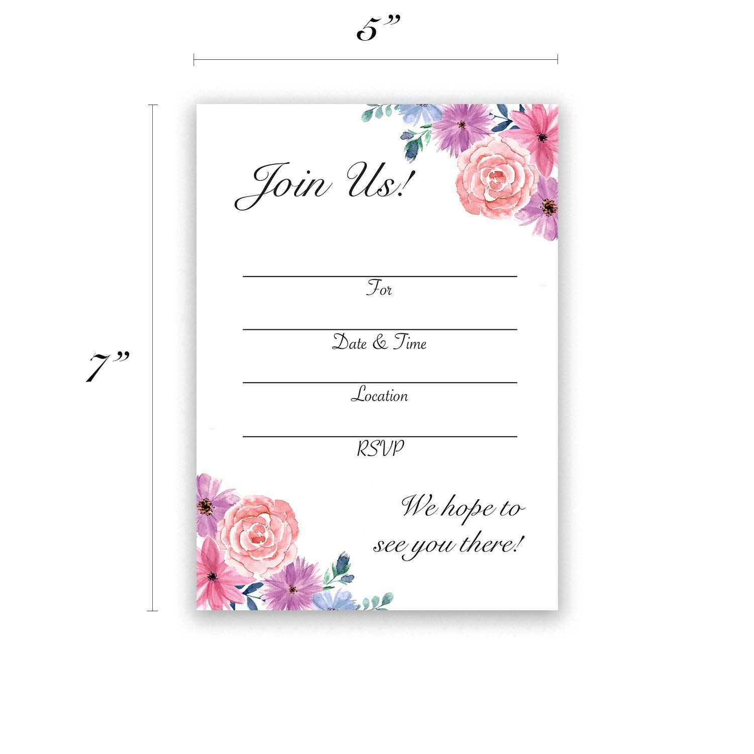 Premium Fill-In Floral Invitation Set with Envelopes - Elegant Baby Shower, Birthday, Bridal & Wedding Invitations - 100% Made in USA - Perfect for Engagements, Anniversaries & Special Events