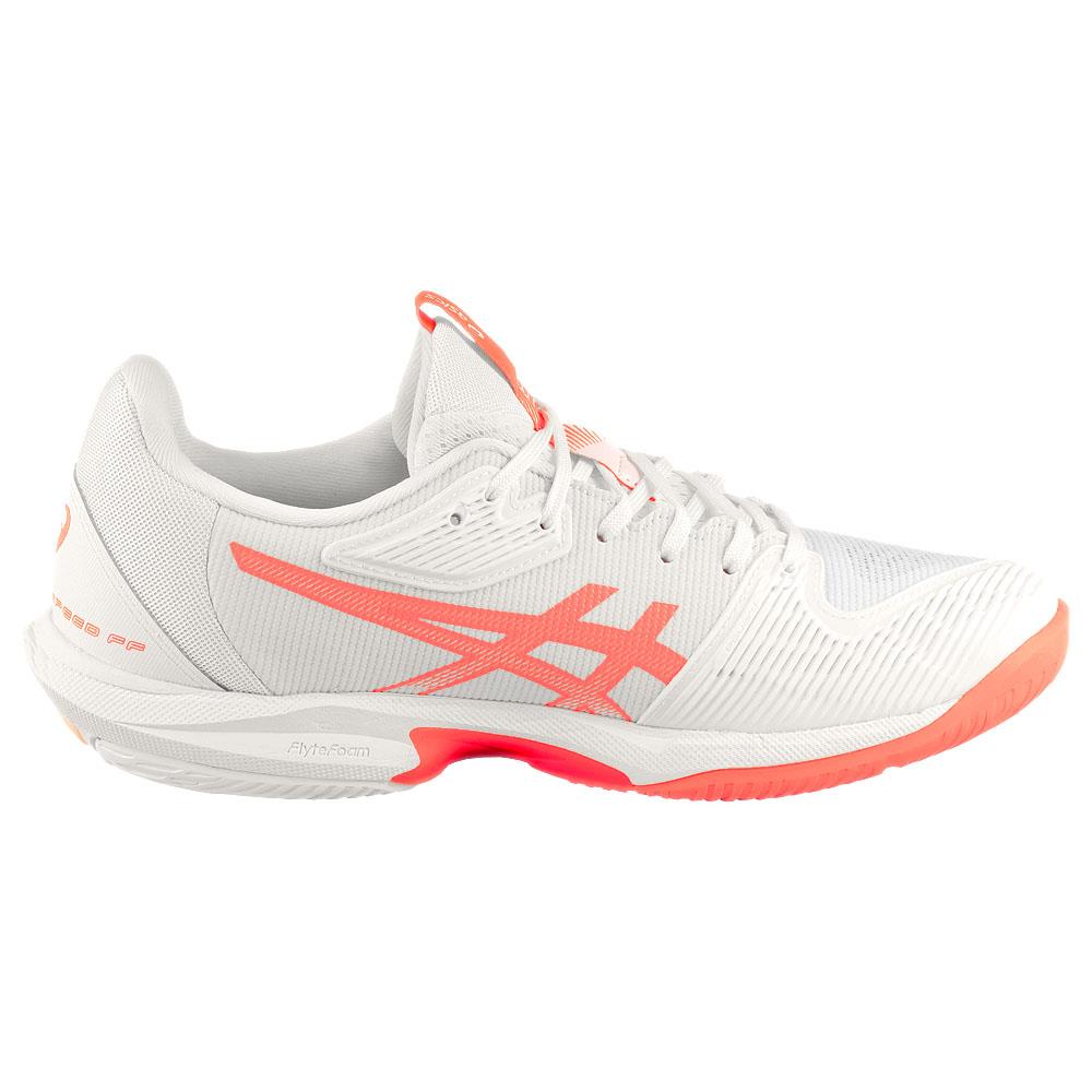 ASICS Women's Solution Speed FF 3 Tennis Shoes - White/Sun Coral | Lightweight Performance Court Shoes for Women | Perfect for Competitive Matches & Training