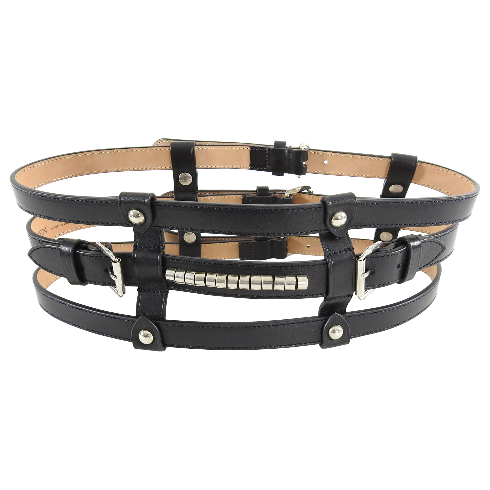 Alexander McQueen Black Wide Caged Leather Corset Waist Cincher Belt for Women - Gothic Punk Fashion Accessory for Waist Training, Outfits & Costume Parties