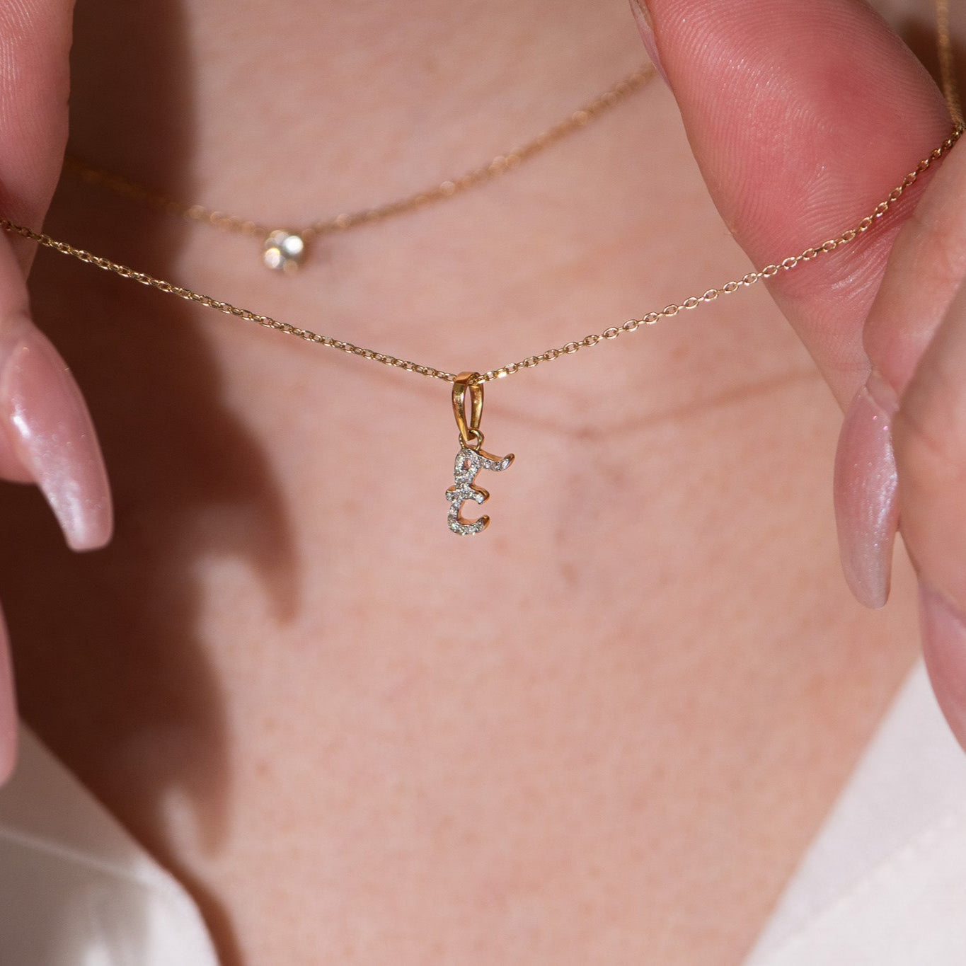 14K Solid Yellow Gold Cursive Diamond Initial Necklace - Personalized Name Jewelry for Women, Gift for Her, Birthday, Anniversary, Valentine's Day