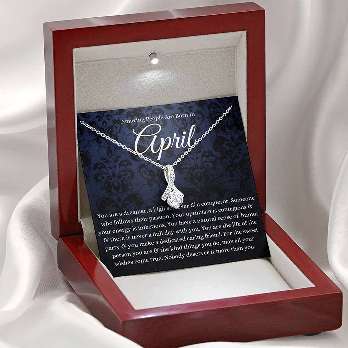 Custom Zodiac Necklace - April Birthday Gift with Card & Box for Horoscope Lovers