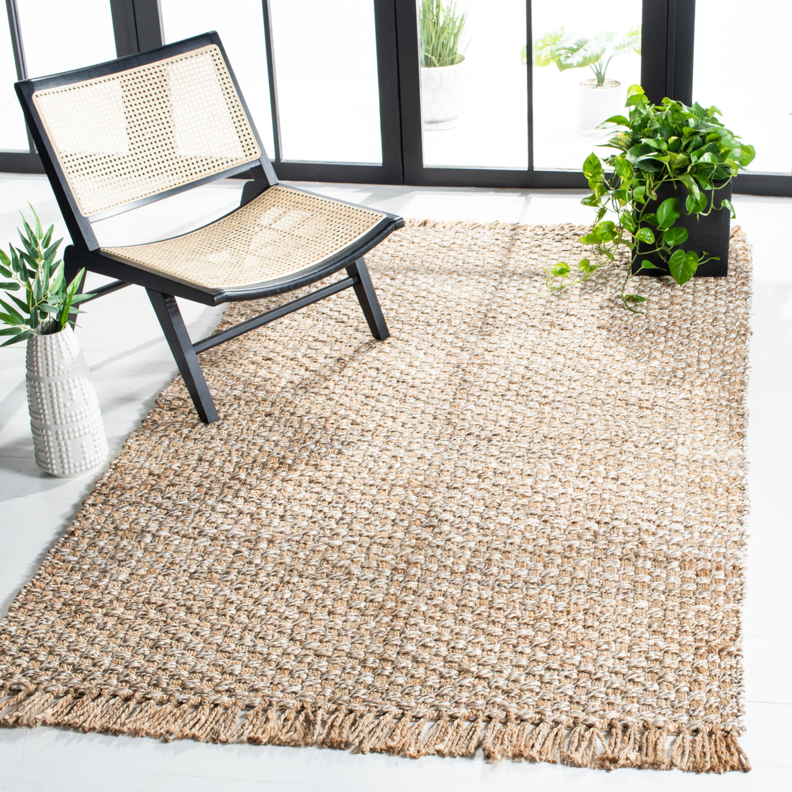 SAFAVIEH Natural Fiber Collection 5' x 8' Jute Area Rug - Neutral Grey with Tassel Design, Eco-Friendly Handwoven Rug for Living Room, Bedroom & High Traffic Areas | Perfect for Boho, Farmhouse & Coastal Decor Styles (NF868B)