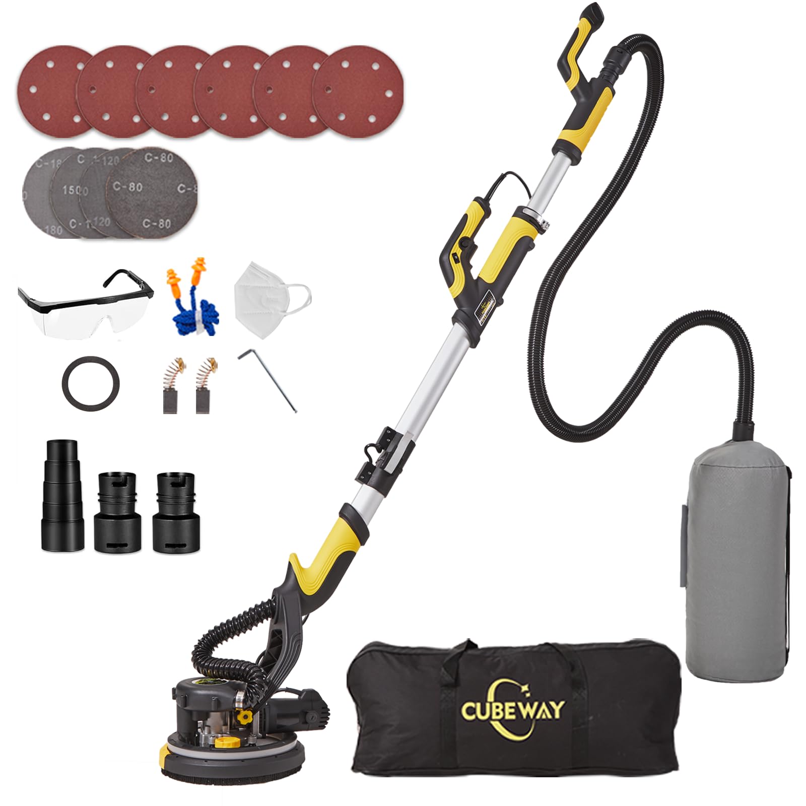 780W Electric Drywall Sander with Vacuum Dust Collection - 6.5A Dustless Floor Sander, Variable Speed 900-1800RPM, LED Light & Extendable Handle - Perfect for Drywall Repair, Home Renovation and Professional Construction Projects