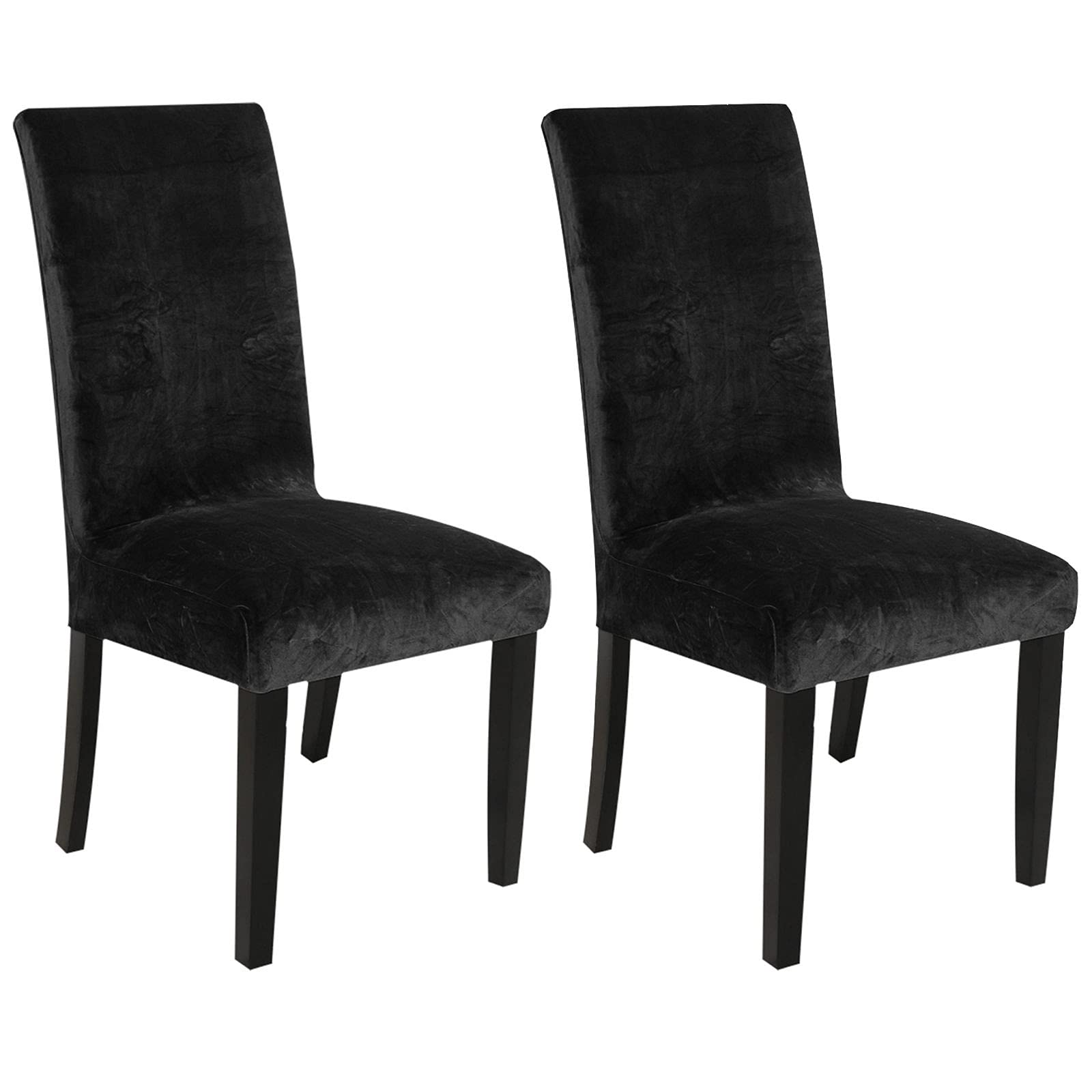 Stretch Velvet Dining Chair Covers - Soft Removable Washable Slipcovers for Dining Room & Living Room - Set of 2 (Black) | Perfect for Home Decor, Kids Furniture Protection & Hosting Guests