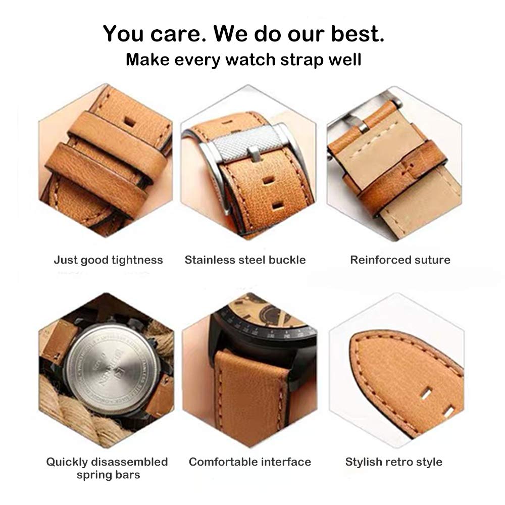 Premium Genuine Calfskin Leather Watch Band for Men - Compatible with Timex Watches | Durable & Stylish Replacement Strap for Casual, Business & Everyday Wear