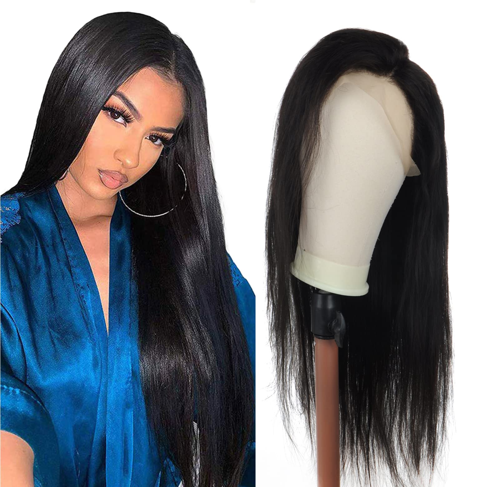 13x4 HD Lace Frontal Human Hair Wig - Pre Plucked 18/22 Inch Straight/Body Wave/Deep Curl 150% Density Natural Black Wig | Perfect for Daily Wear, Parties & Special Occasions
