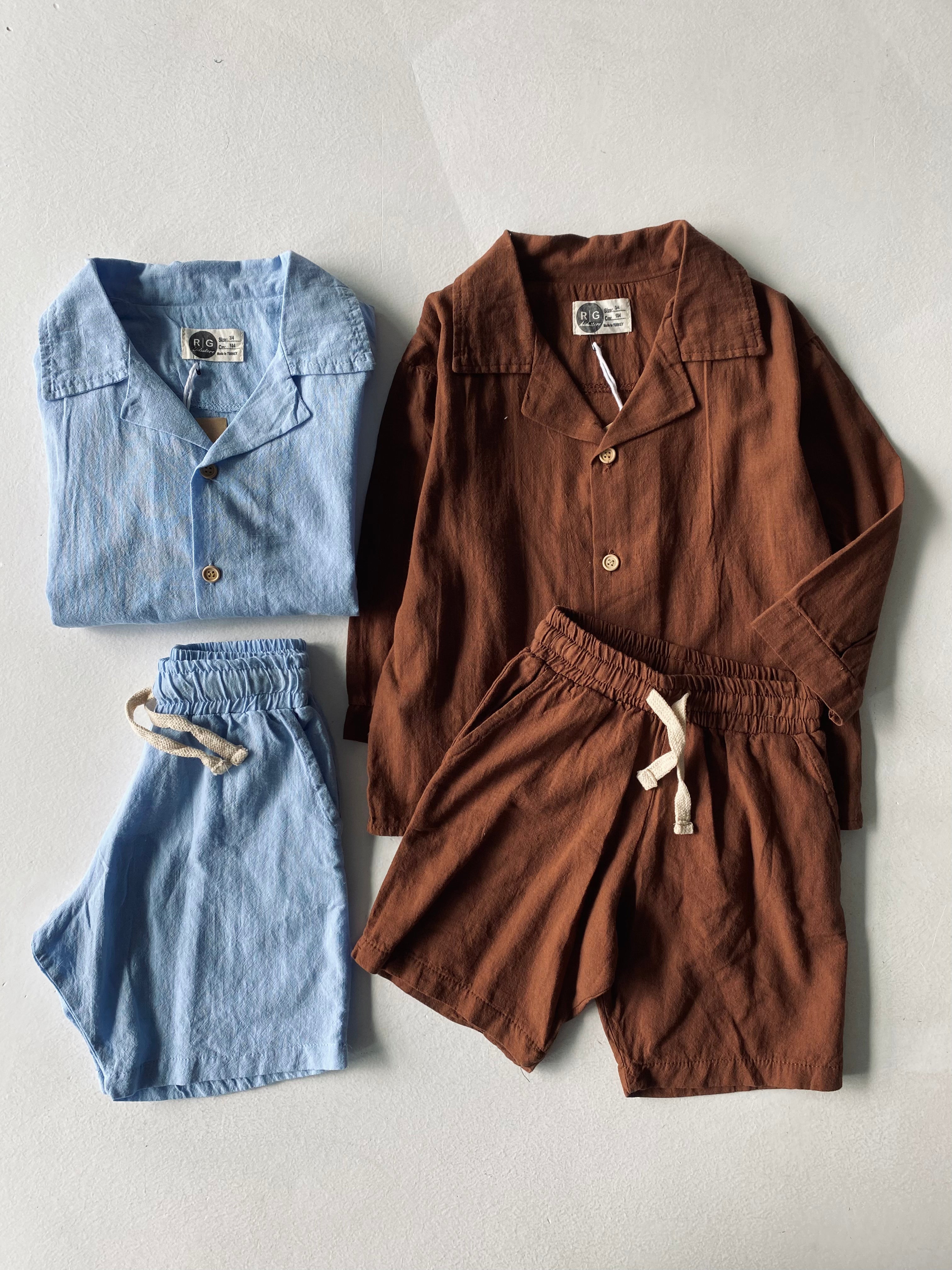 Boys Linen Short Sleeve Shirt and Shorts Set - Breathable Summer Outfit for Kids, Beach & Casual Wear