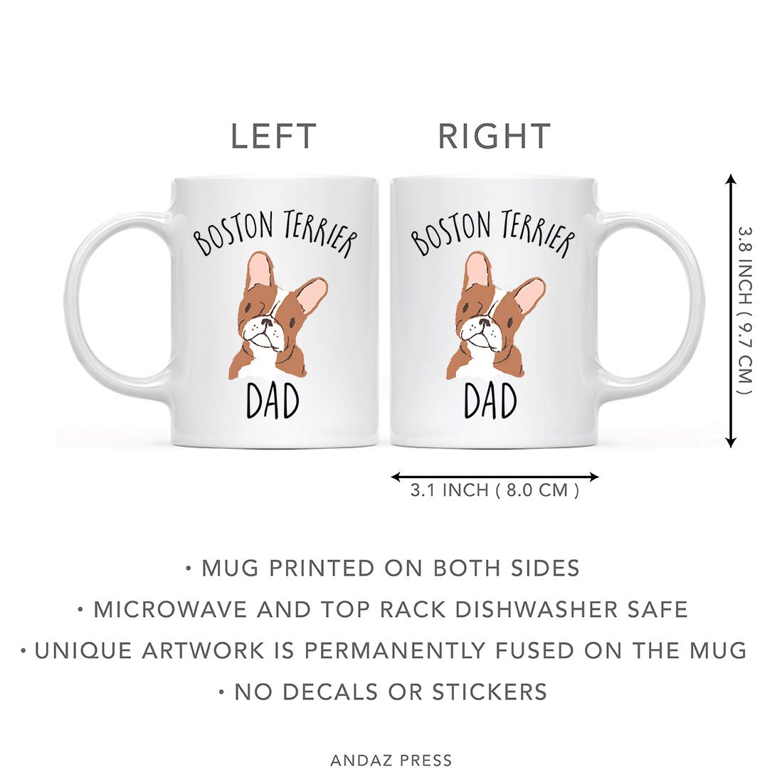 Funny Dog Coffee Mug 11oz - Red Boston Terrier Dog Dad Gift, 1-Pack - Novelty Birthday & Christmas Cup for Dog Lovers - Perfect for Coffee, Tea & Office Desk Decor