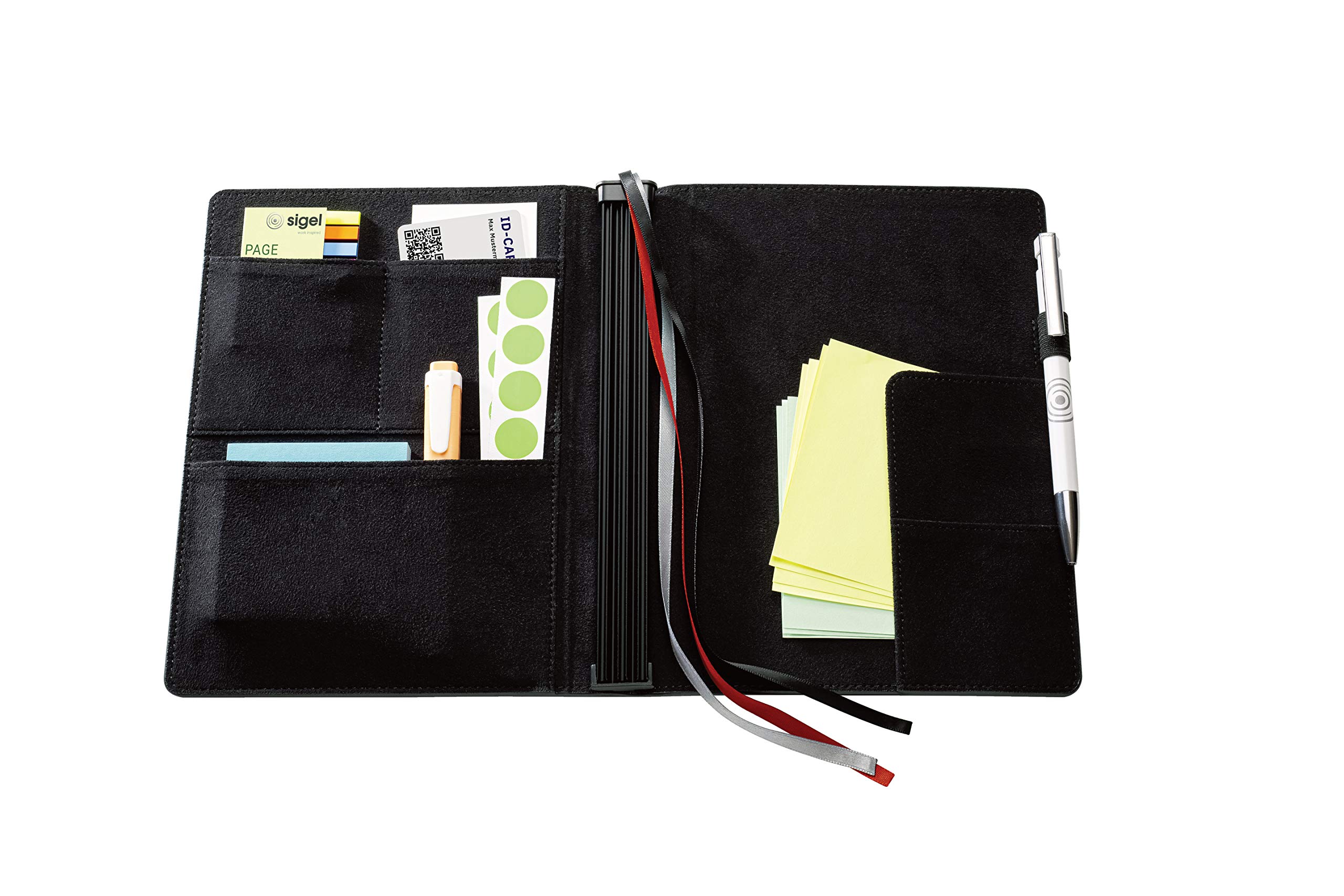 SIGEL CF133 Business Organizer Notebook Set - 3 Pack A5 Faux Leather Journals for Office, School & Travel - Black Professional Writing Notebooks for Meetings, Note Taking & Daily Planning