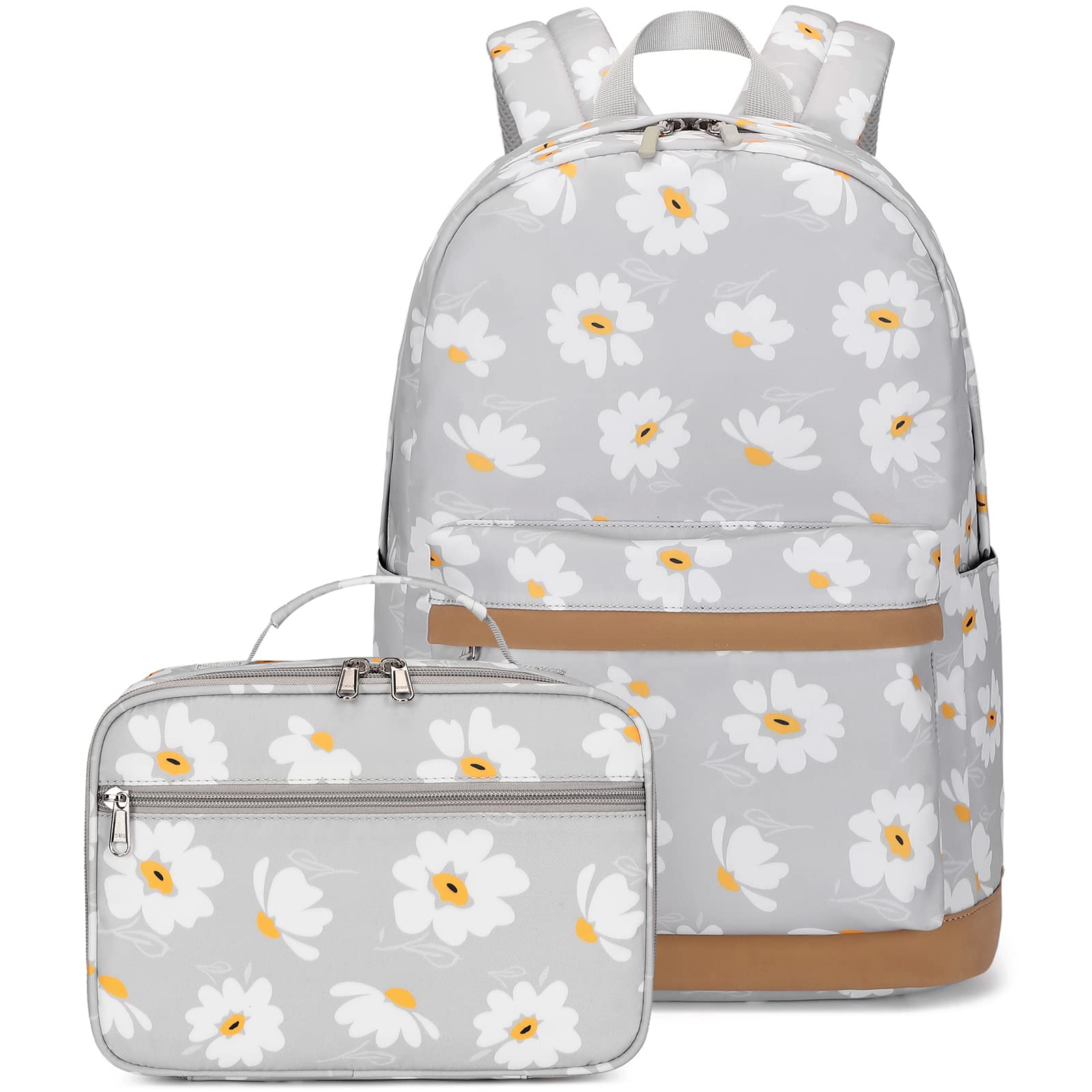 **Cute Daisy Print Backpack for Girls - Lightweight Kids Backpack with Lunch Box Set for Elementary School, Travel & Daily Use**