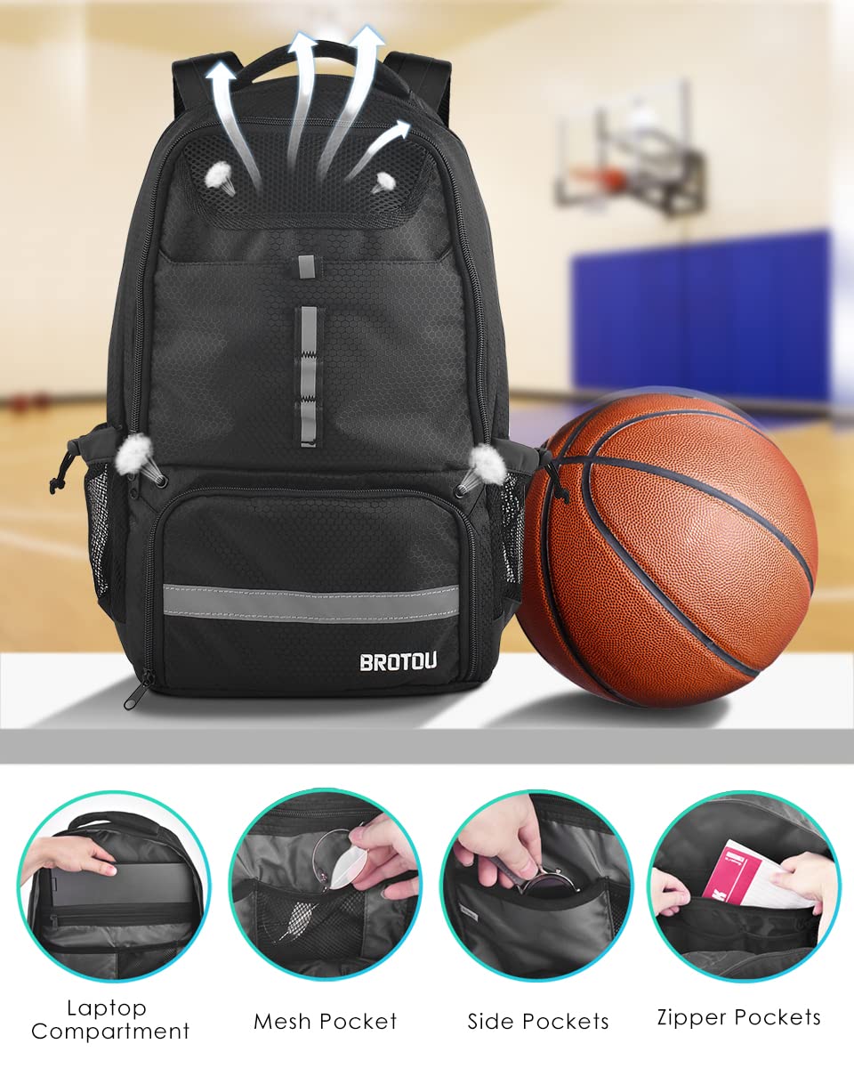 BROTOU Large Basketball Backpack with Shoe Compartment & Ball Pocket - Sports Gym Bag for Men Women - Perfect for Basketball, Volleyball, Soccer Practice & Travel