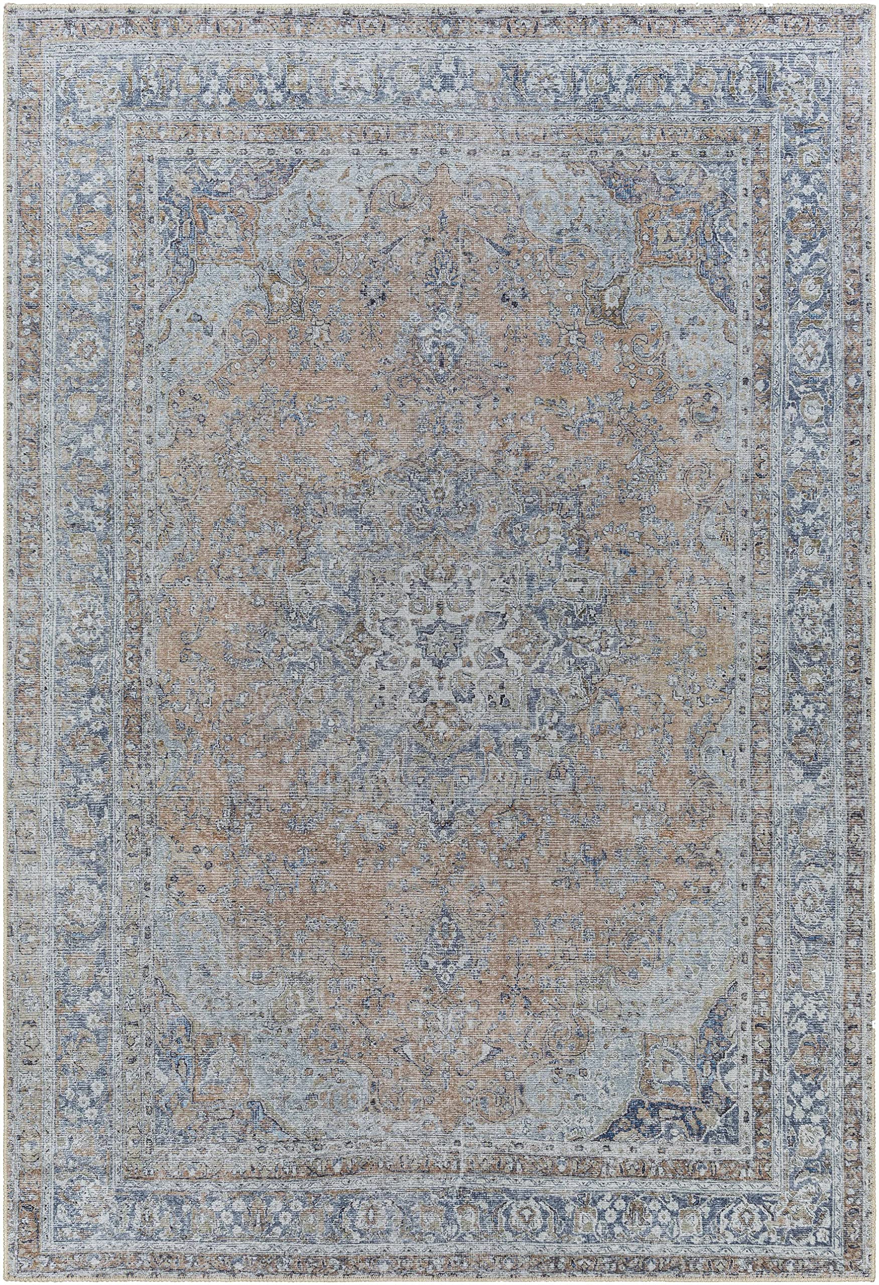 Hauteloom Mianay Washable Area Rug for Living Room & Bedroom - Soft, Durable, Stain Resistant - Beige, Blue, Gray - 5'3