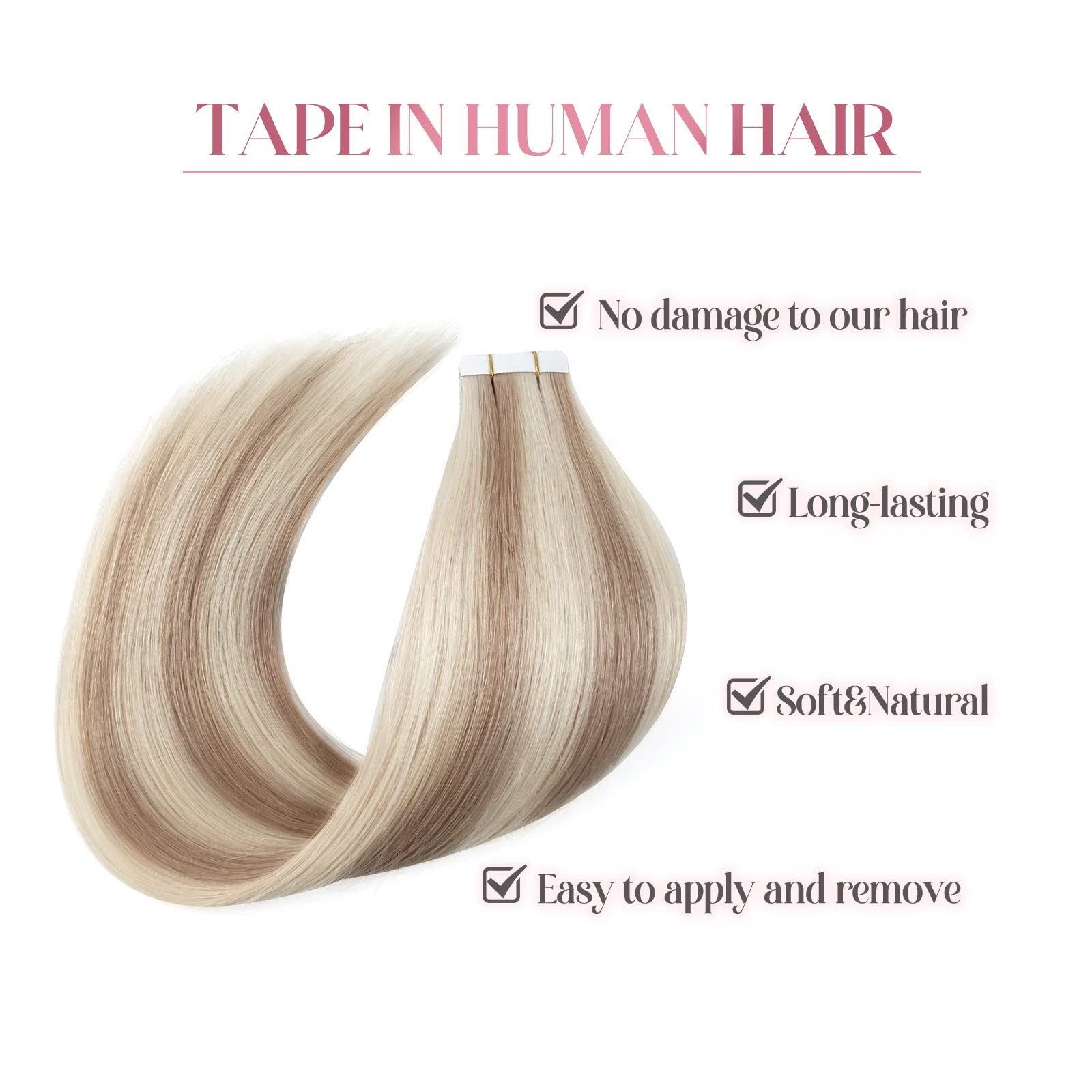 Sixstarhair 20-Piece Tape In Hair Extensions - Remy Human Hair, Highlight Color Swedish Blonde & Ash Piano, 50g/20 Pack (Color 20/60#, 20inch, 1.76oz) - Perfect for Volume, Length & Styling for Beautiful Girls