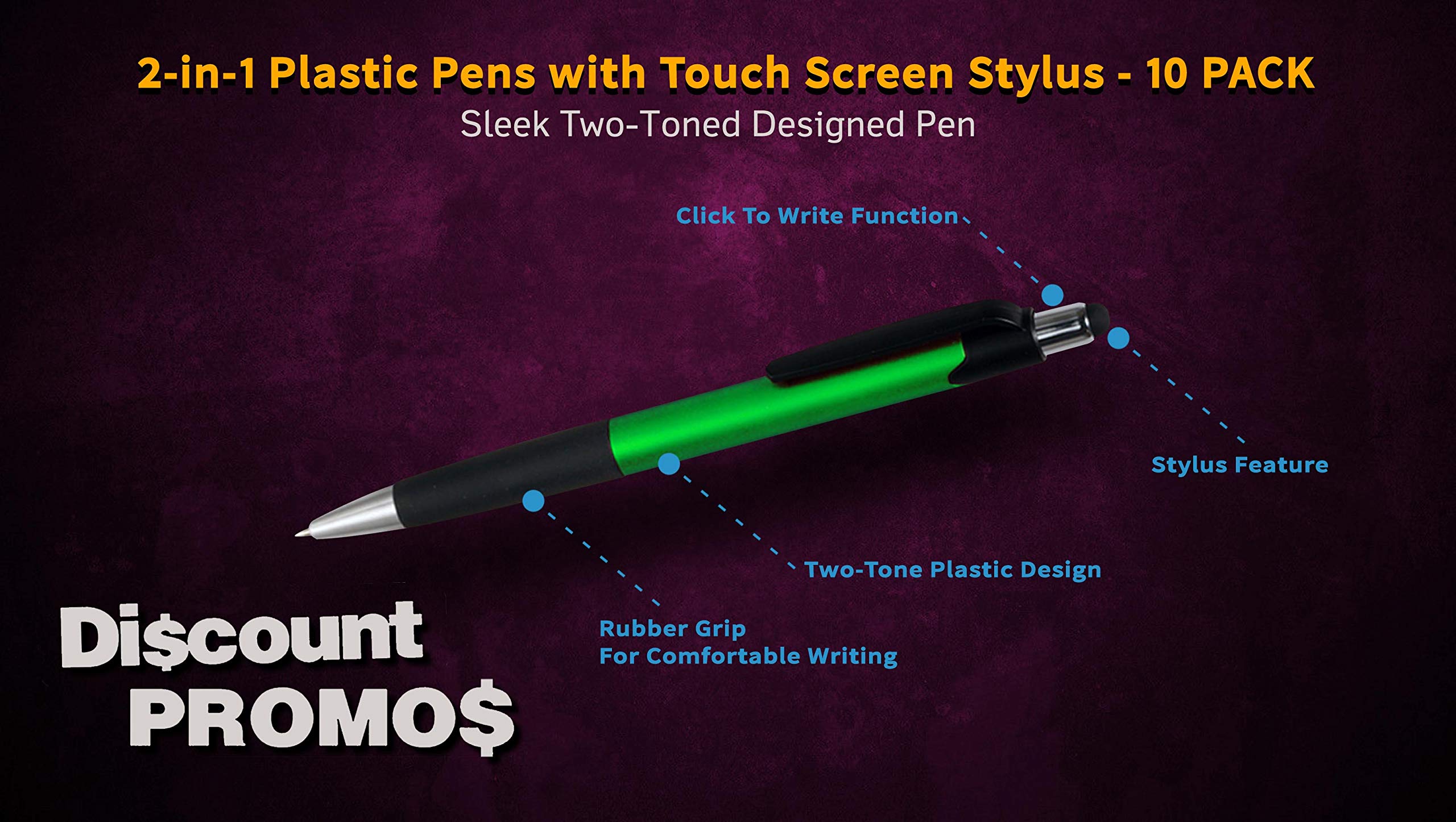 10 Pack Touch Screen Stylus Pens - Metallic Green Plastic Stylus Pens for iPad, Tablet, Drawing & Note Taking