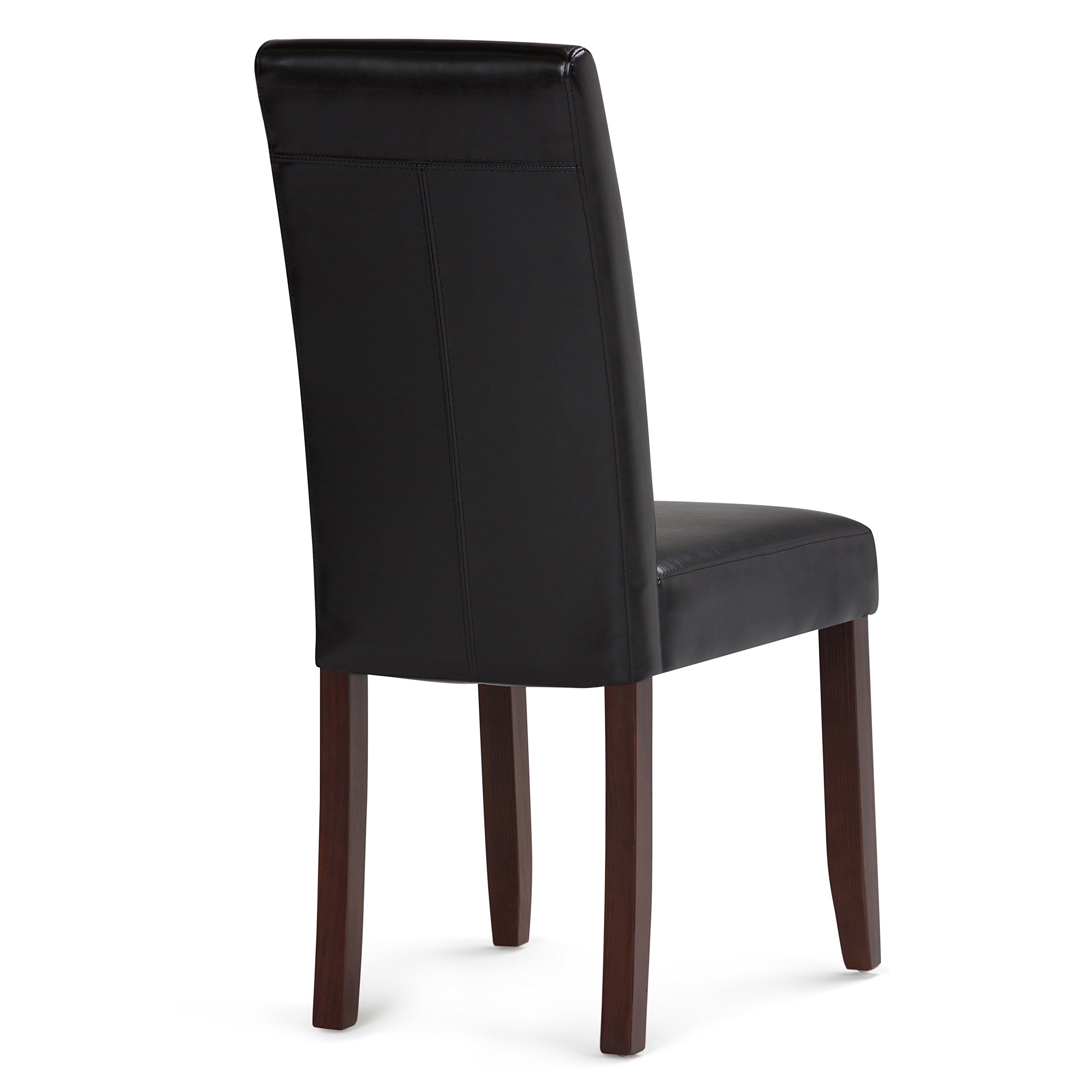 SIMPLIHOME Acadian Parson Dining Chairs (Set of 2) - Midnight Black Faux Leather & Solid Wood Square Upholstered Chairs for Dining Room | Modern Contemporary Style | Perfect for Home, Restaurant, and Office Use