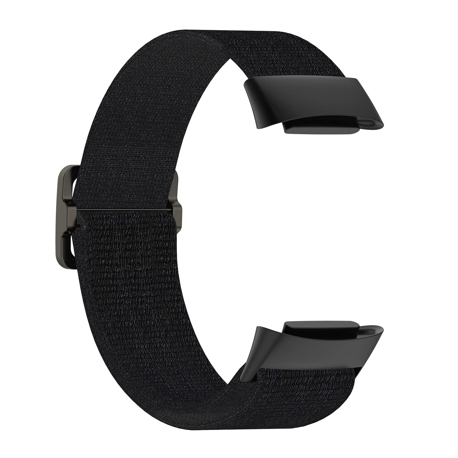 Adjustable Elastic Nylon Watch Band Replacement for Fitbit Charge 5 - Stretchable Breathable Sport Solo Loop Wristband for Women & Men (Black) - Perfect for Running, Workouts & Everyday Wear