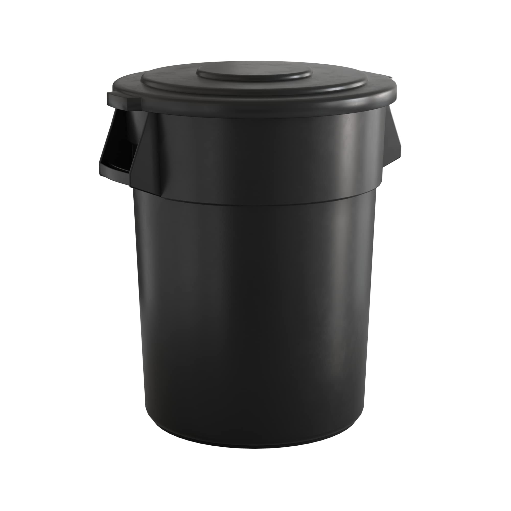 55 Gallon Black Round Commercial Trash Can with Lid - Heavy Duty Outdoor Garbage Bin for Restaurants, Offices & Schools - Durable Waste Container for High Traffic Areas