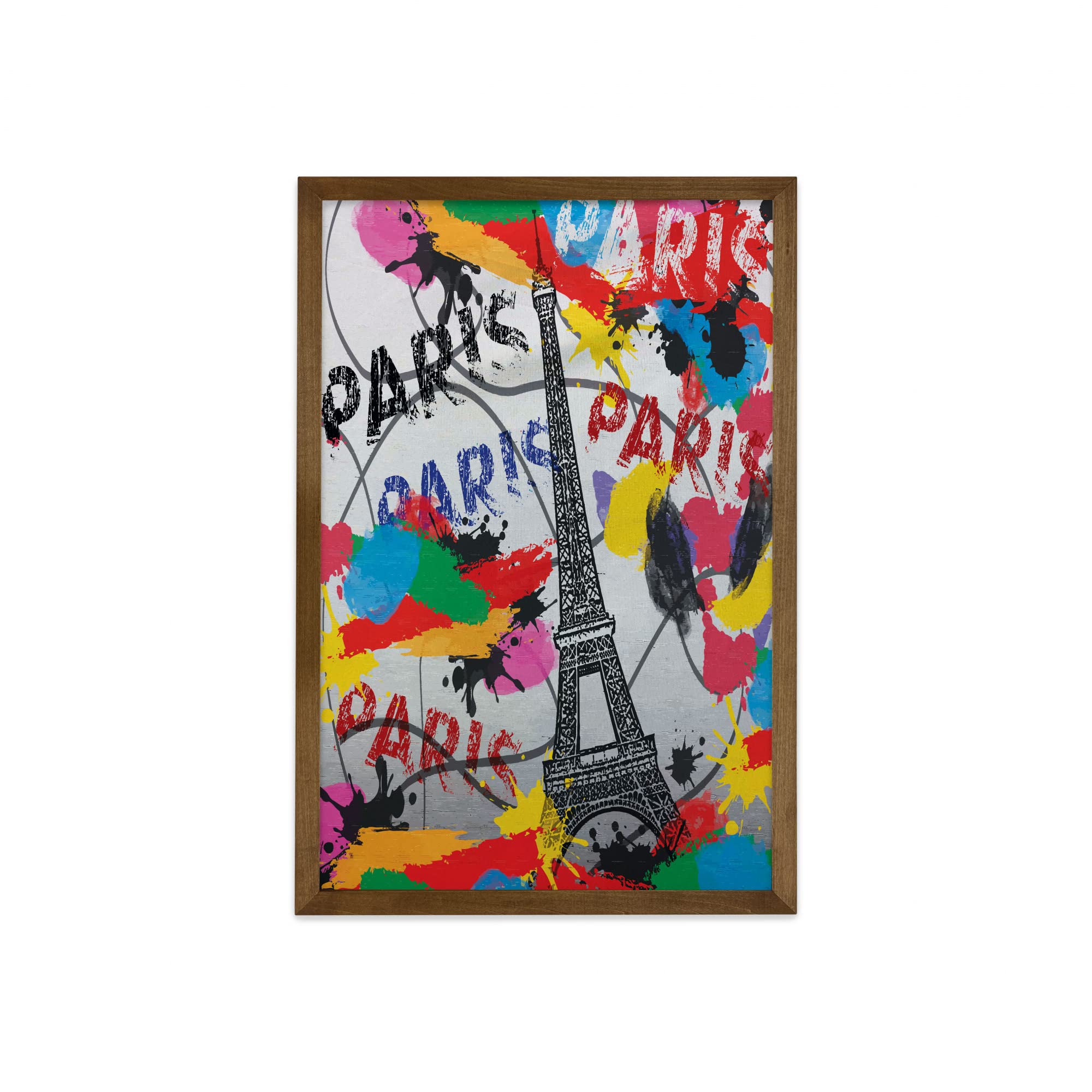 Ambesonne Paris Framed Wall Art - Contemporary Eiffel Tower Outline with Swirling Lines & Paint Strokes Print - Black & Red Fabric Decor with Teak Wood Frame - 23x35 Inches - Perfect for Living Room, Bedroom & Dorm Decor - Modern French Inspired Home Art