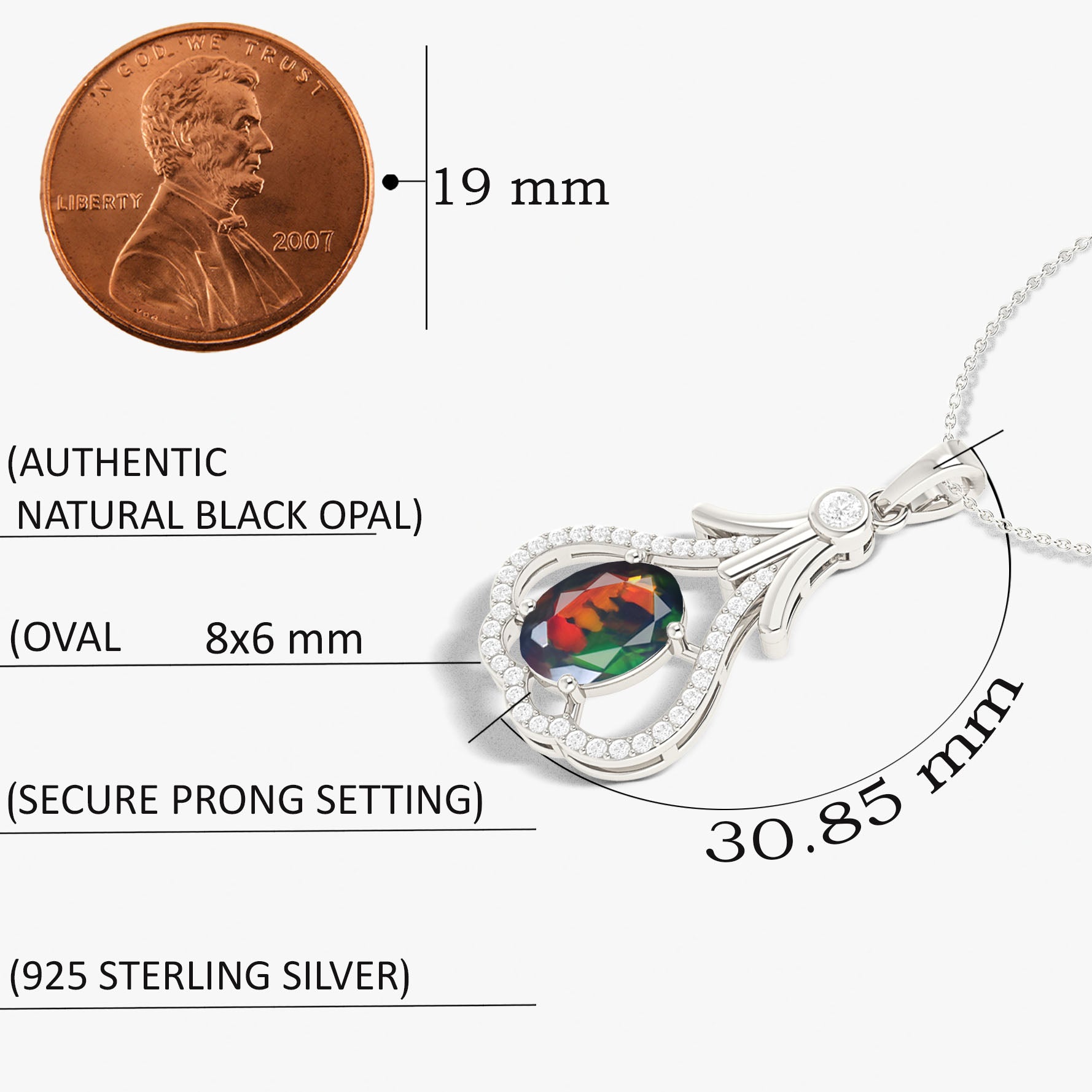 Elegant Designer Tear Drop Pendant Necklace with Natural Black Opal in Sterling Silver | Perfect for Evening Parties, Weddings & Special Occasions