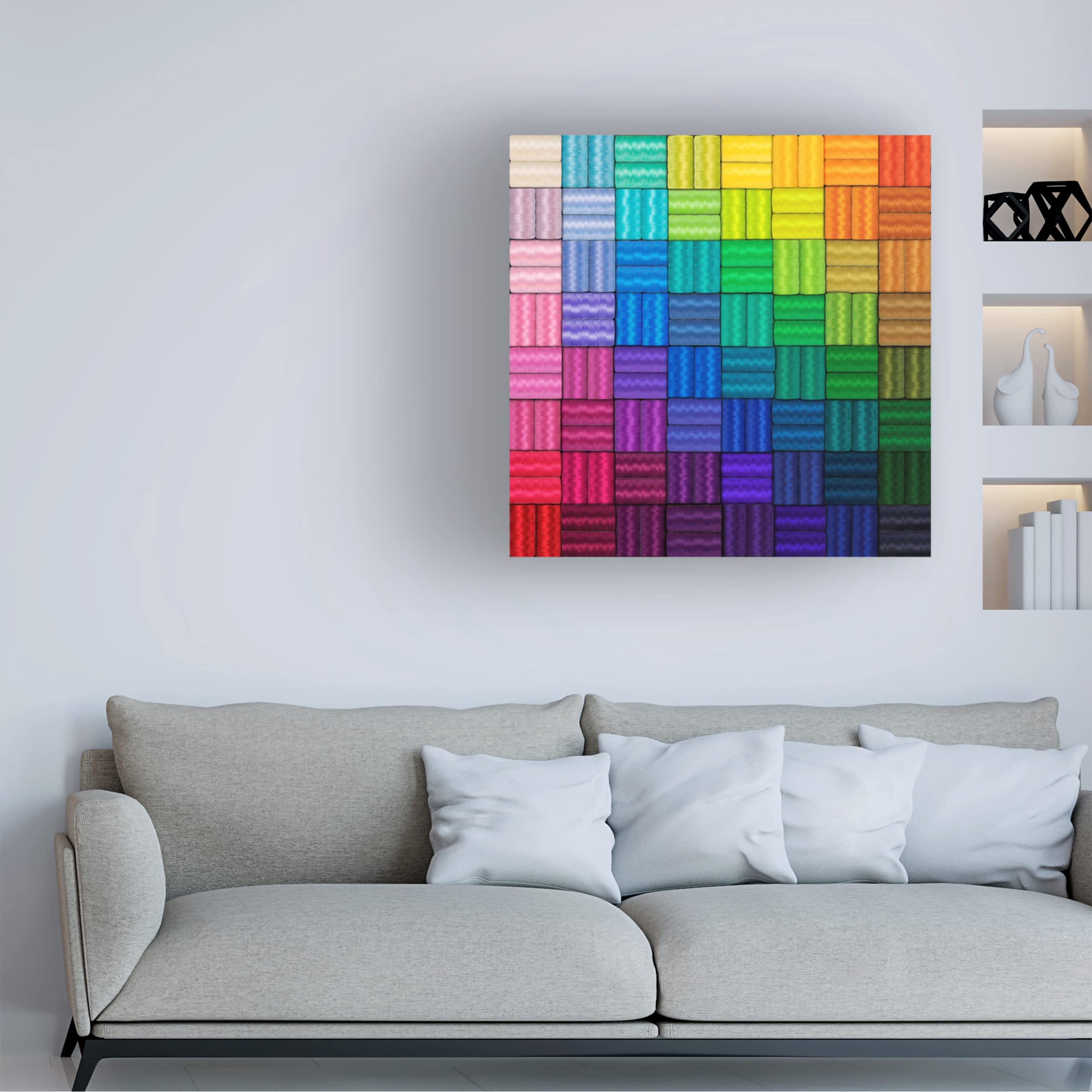 Trademark Fine Art 'Rainbow Yarn Spools' Canvas Wall Art by Cora Niele - Vibrant Abstract Painting for Living Room, Bedroom & Office Decor