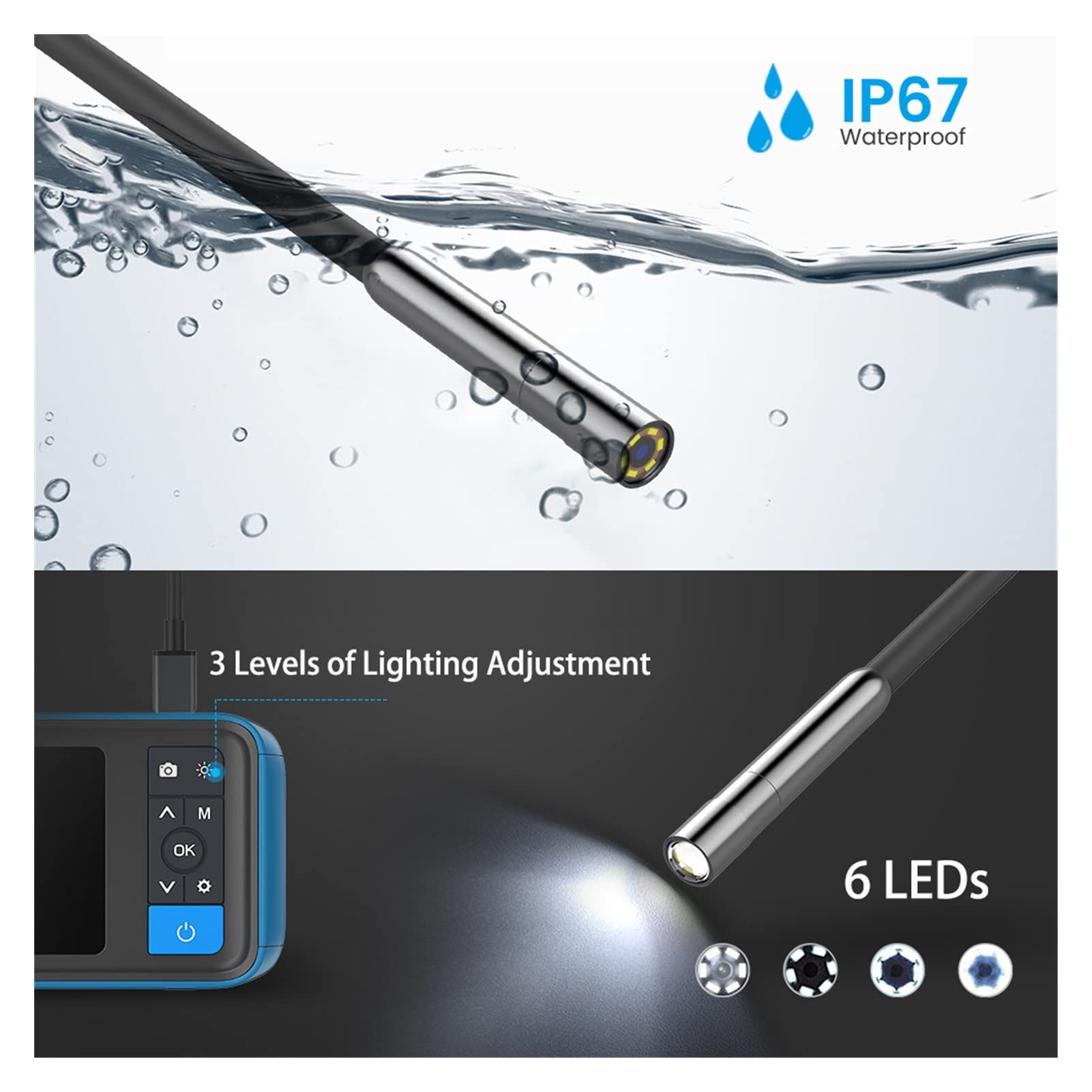 4.5 Inch IPS Screen HD Industrial Endoscope Camera - 5.5mm Borescope with 2.0MP & 6 LEDs for Car Pipe Inspection - 2500mAh Battery Automotive Measuring Tool (Perfect for Plumbing, HVAC, and Engine Diagnostics)