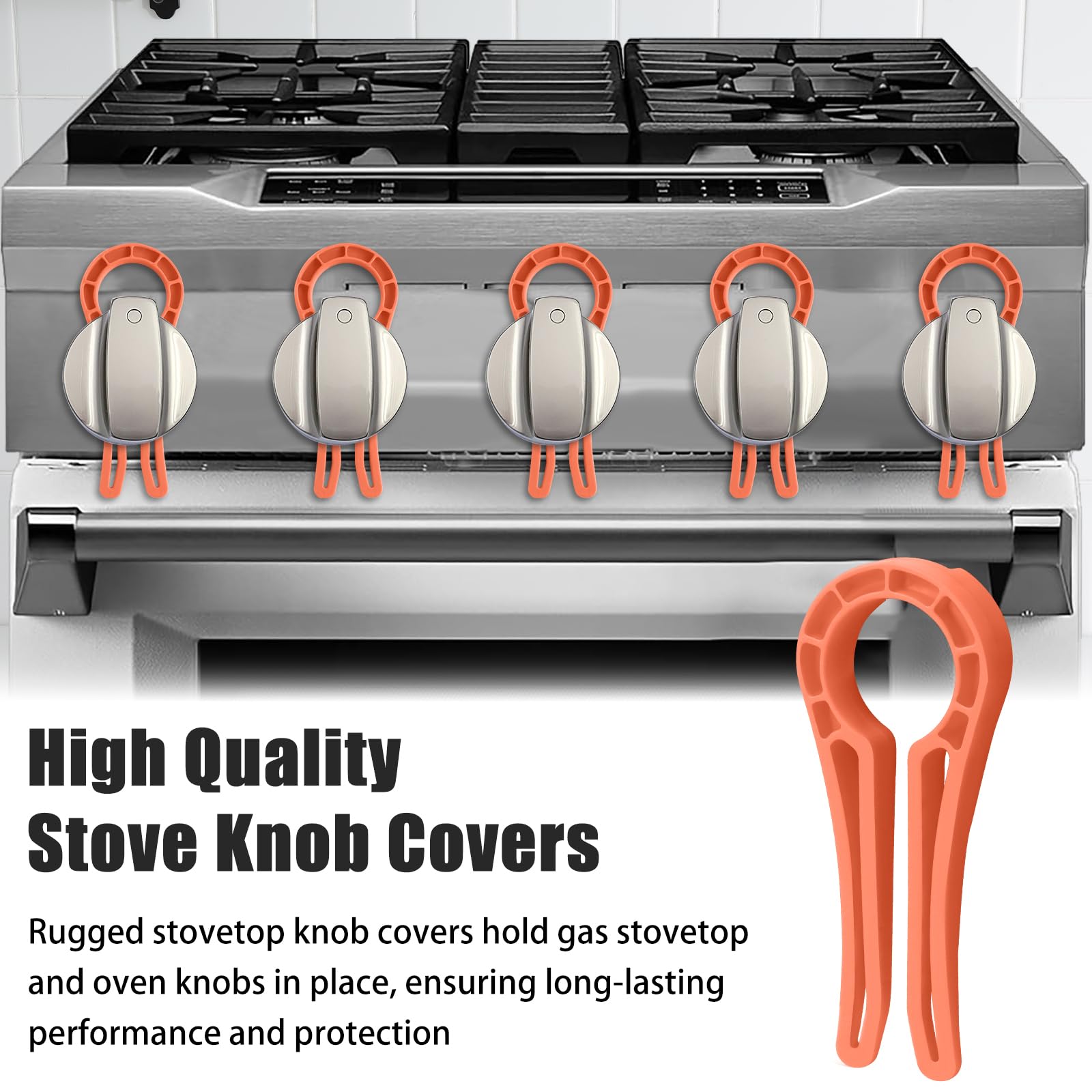 Gas Stove Knob Safety Locks - 5 Pack Child & Pet Proof Oven Knob Covers - Heat Resistant Kitchen Safety Accessories for Toddlers & Pets - Orange (Perfect for Baby Proofing & Pet Safety in Homes with Gas Ranges)