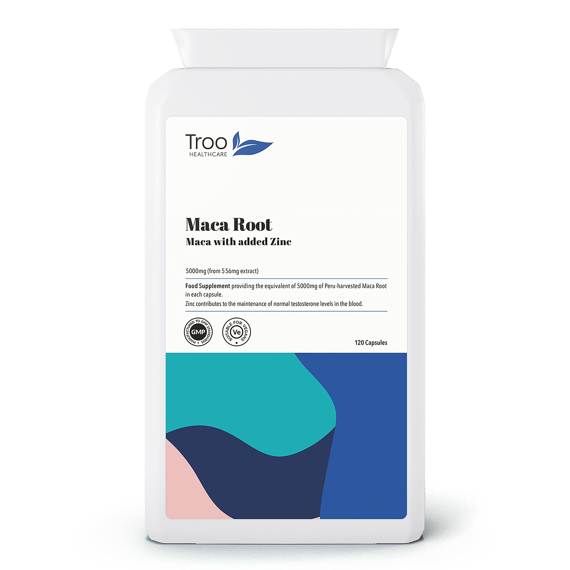 Troo Health Care Maca Root 5000mg with Zinc - 120 Vegan Capsules for Men & Women | Peruvian Maca Supplement for Testosterone Balance, Fertility Support, Cognitive & Immune Function | 4 Month Supply | Energy Boost for Workouts & Daily Performance