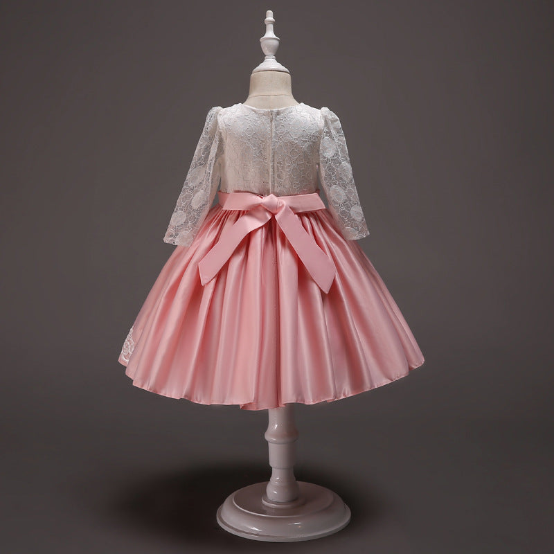 Elegant Lace A-Line Flower Girl Dress with Long Sleeves - Perfect for Weddings, Baptisms & Special Occasions