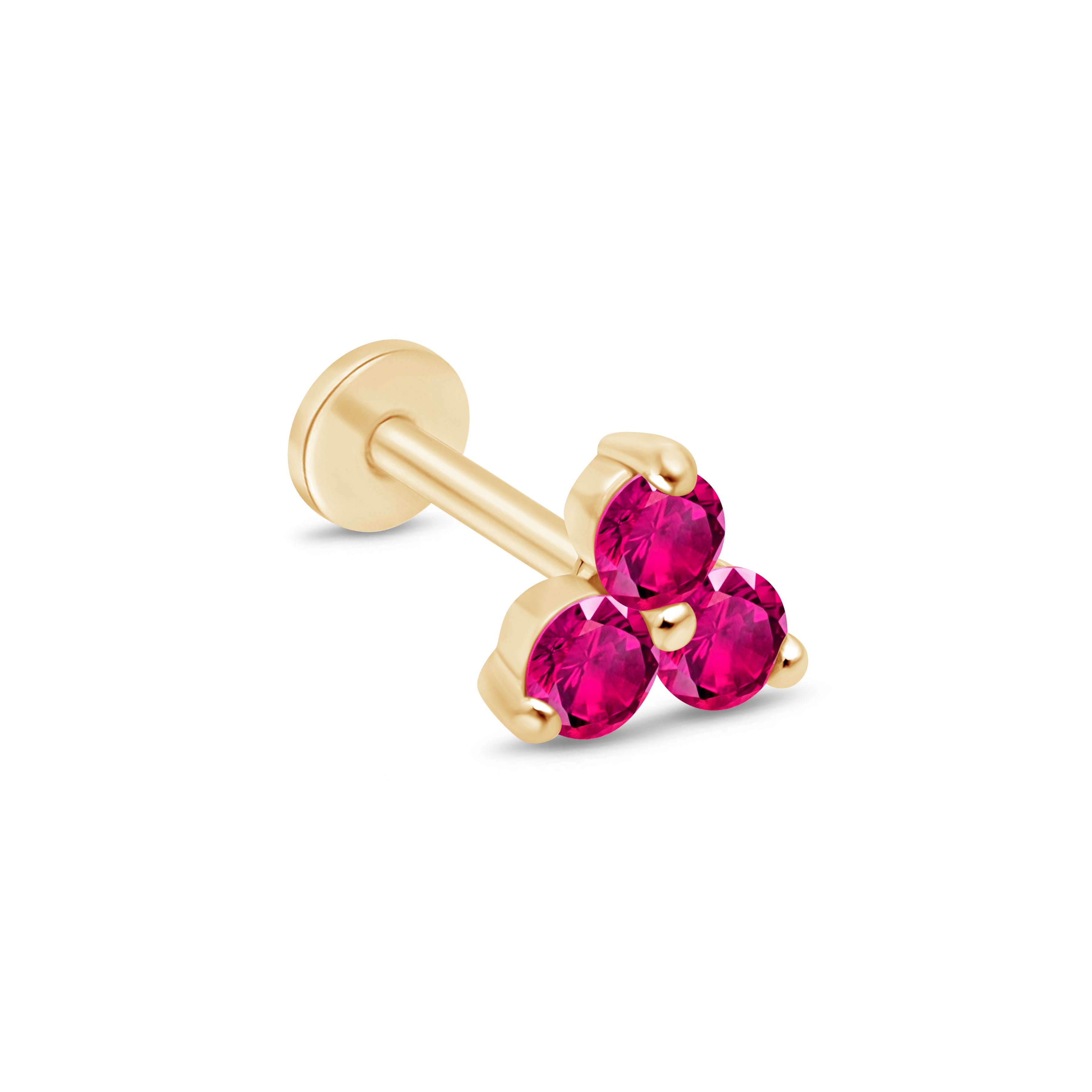14K Yellow Gold Pink Ruby Trinity Cluster Stud Earrings for Women - Elegant Flat Back Design for Daily Wear, Parties & Gifts