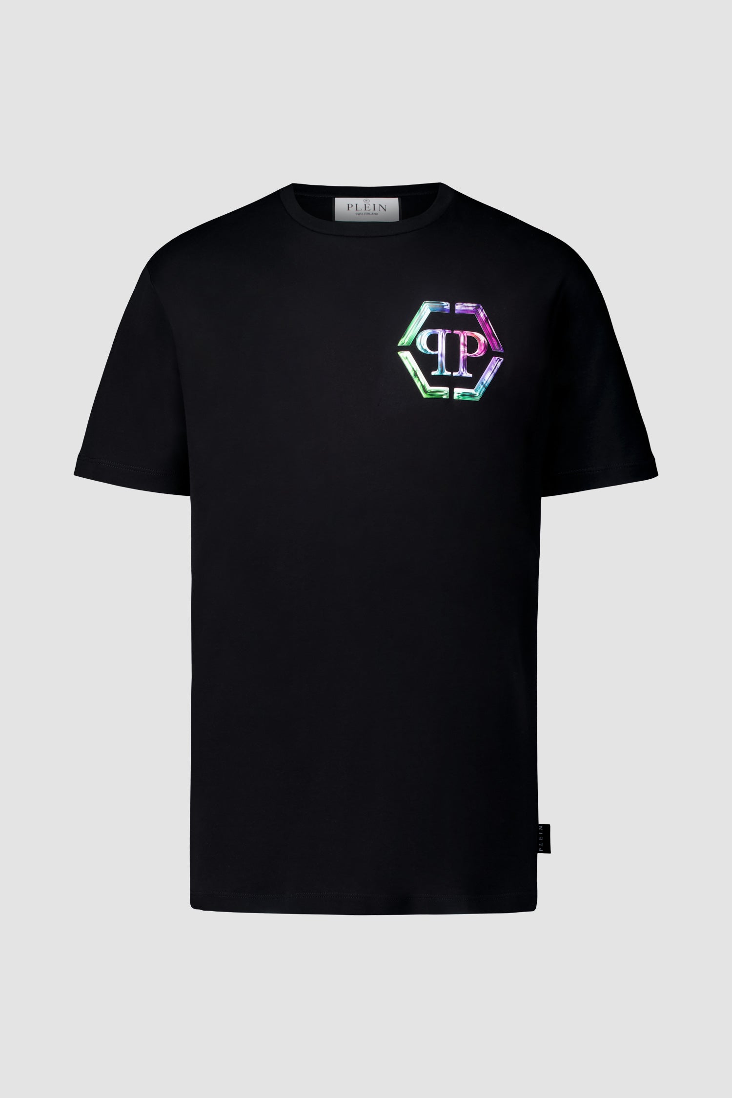 Philipp Plein Black Round Neck Short Sleeve PP Glass Graphic T-Shirt for Men - Casual Streetwear & Night Out Fashion