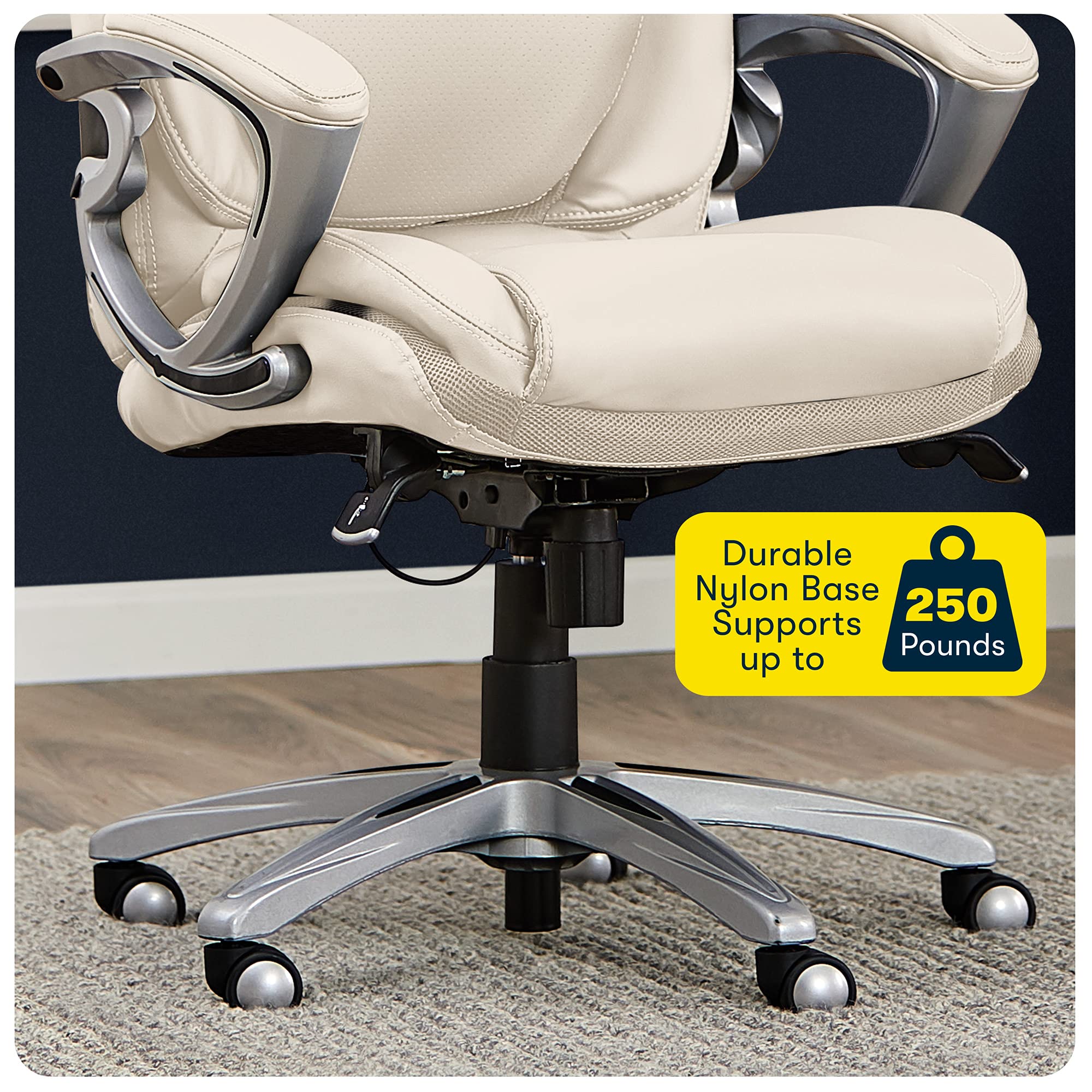 Serta AIR Health and Wellness Executive Office Chair - High Back Ergonomic Desk Chair with Lumbar Support for Big & Tall Users, Bonded Leather Swivel Task Chair in Comfortable Cream | Perfect for Home Office, Gaming Setup, and Professional Workspaces